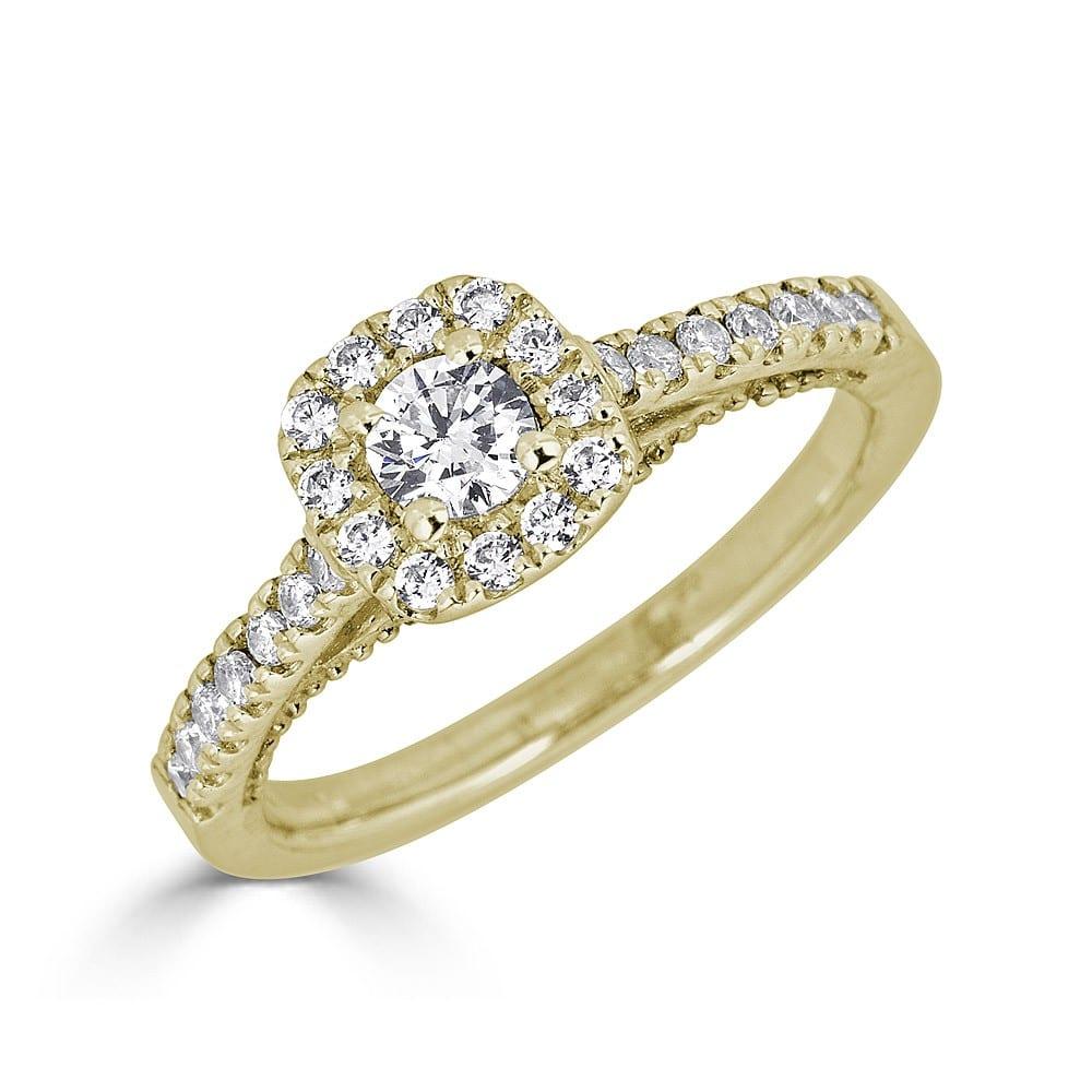 14K Gold 1/2 CTW Diamond Milgrain Cushion Halo Engagement Ring for Women - Perfect for Proposals, Weddings & Anniversary Gifts