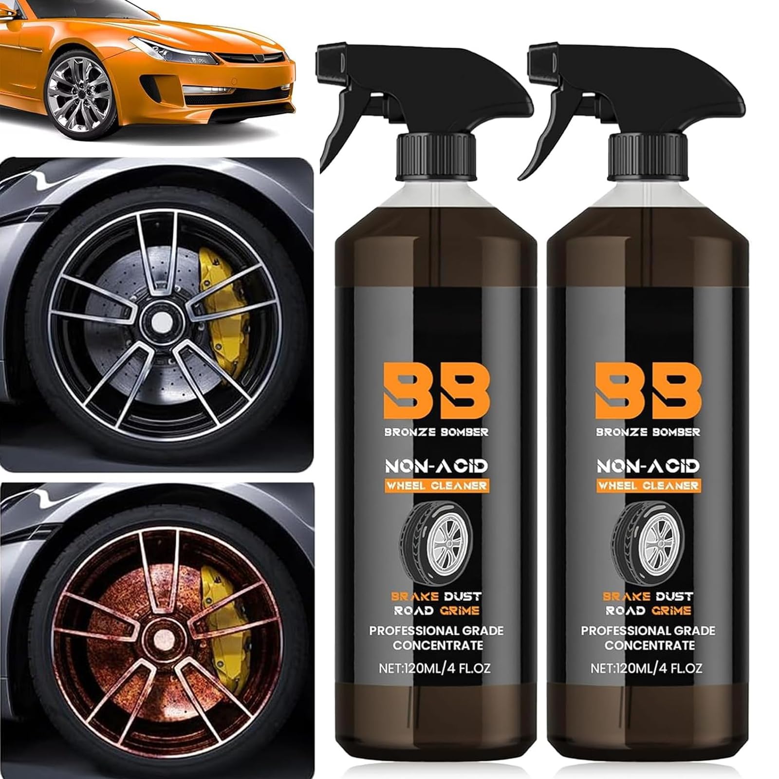 2-Pack Bronze Bomber Non-Acid Wheel Cleaner & Brake Dust Remover - Powerful Alloy Wheel Cleaner for Cars, Trucks & Motorcycles - Safe for Painted & Chrome Rims - Perfect for Deep Cleaning Tires, Wheels & Brake Dust - Ideal for Car Detailing, Auto Maintenance & Show Car Preparation
