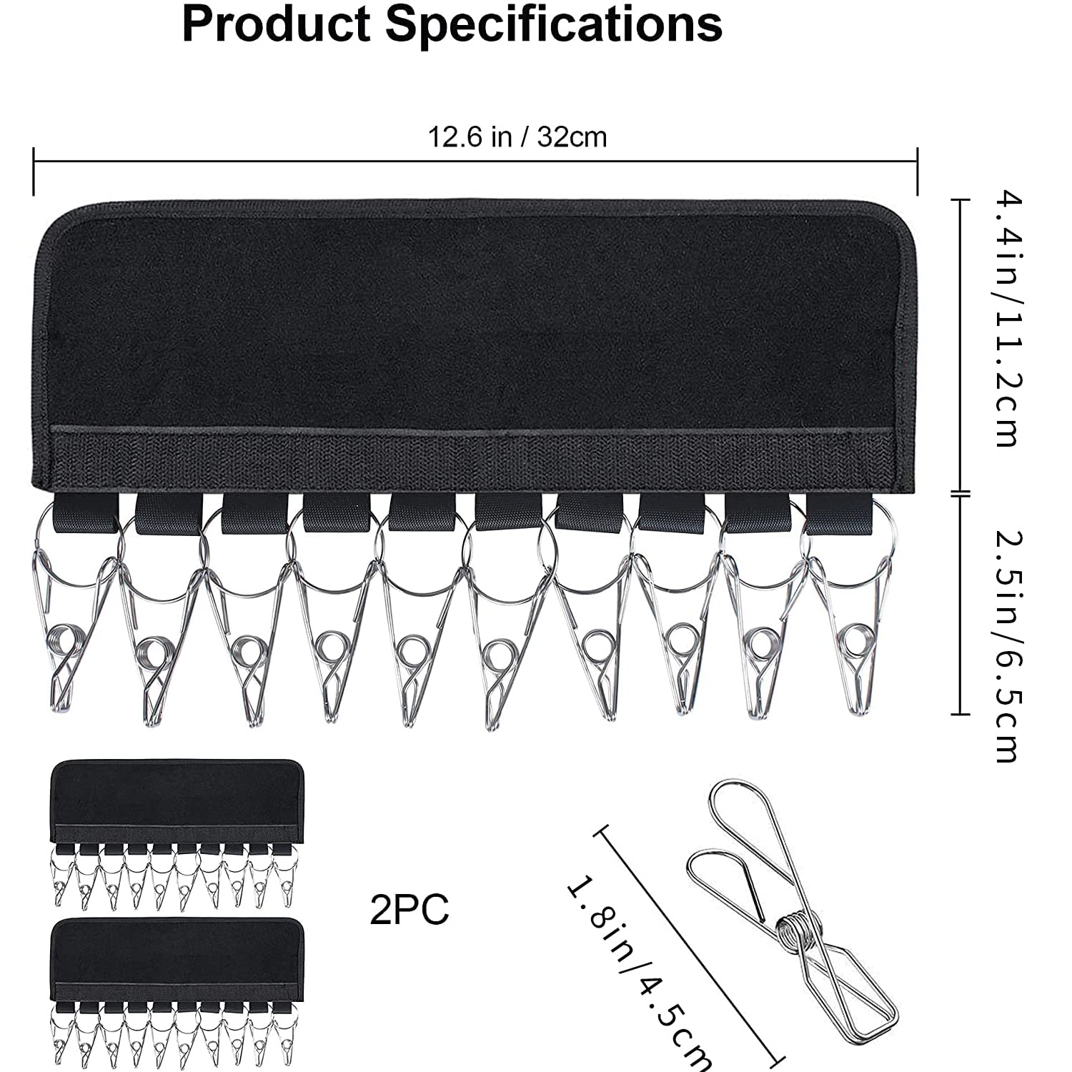 2 Pack Black Hanger Hat Organizer - 20 Large Clip Closet Display for Baseball Caps, Winter Hats & Accessories - Fits All Hanger Sizes - Space Saving Hat Storage for Closet & Room Organization