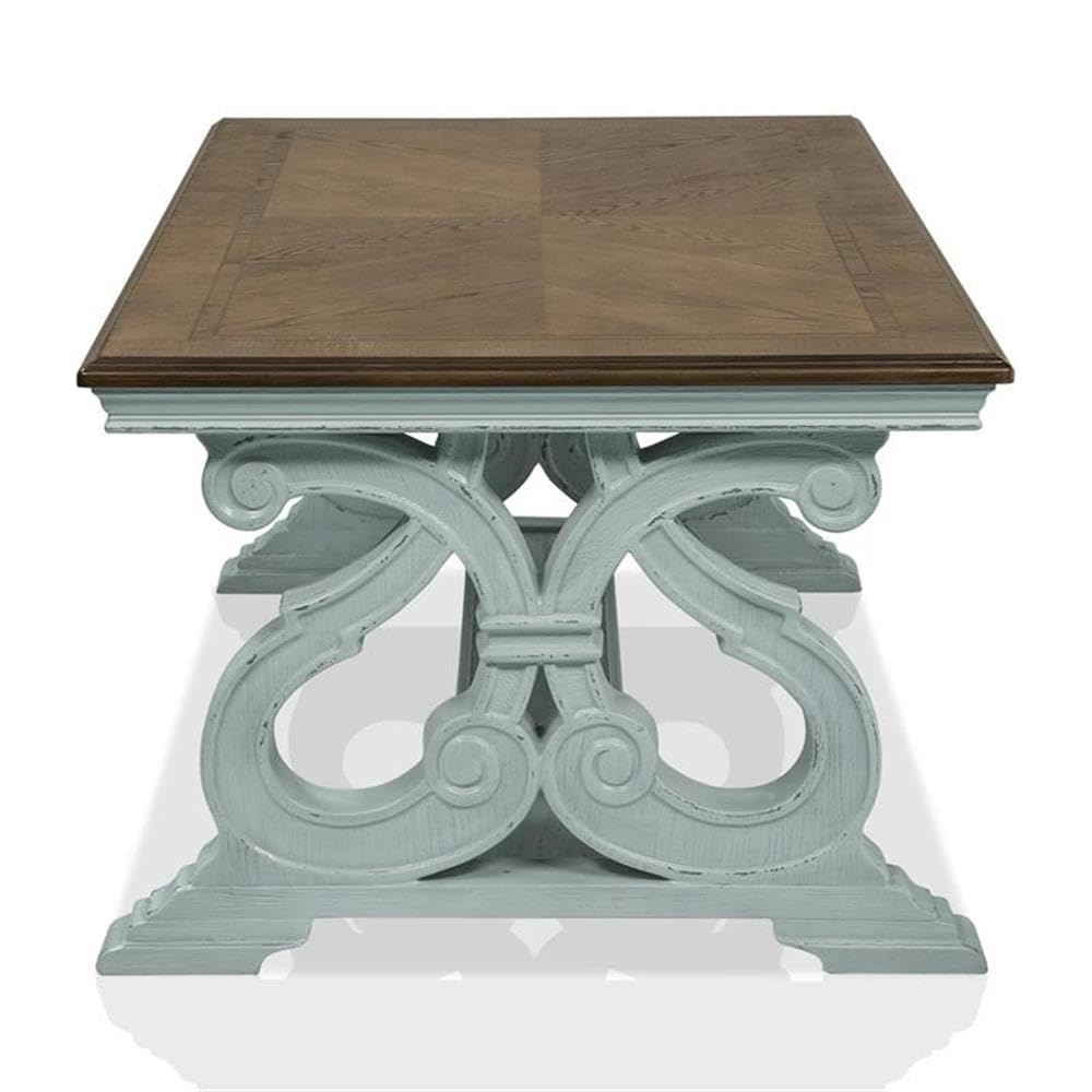 Furniture of America Adelman Solid Wood Coffee Table - Oak & Antique Blue Finish | Rustic Living Room Centerpiece for Home Decor