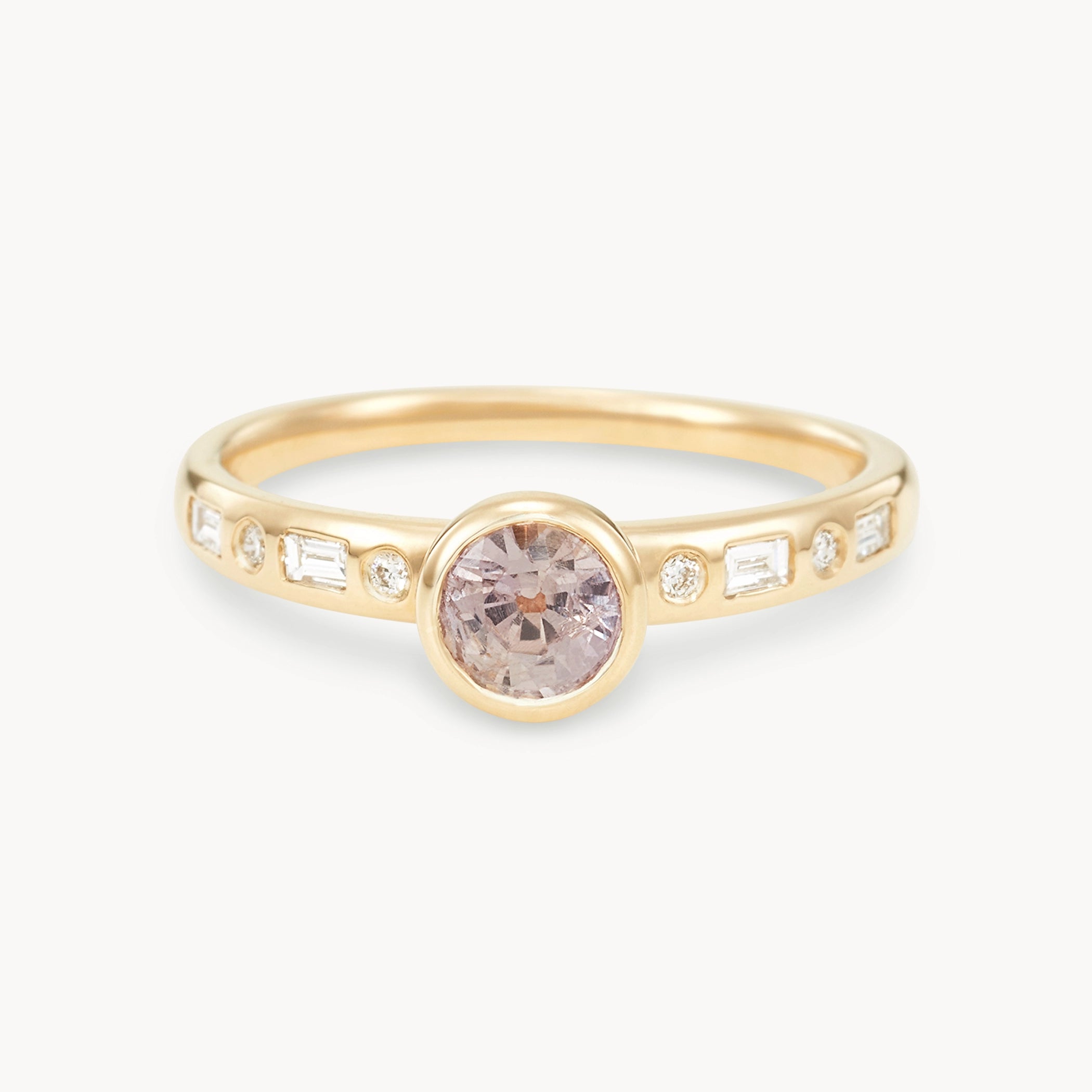 Unique 14K Yellow Gold Round Sapphire Ring – Handcrafted One-of-a-Kind Jewelry for Women | Perfect for Engagement, Anniversary & Special Occasion Gifts