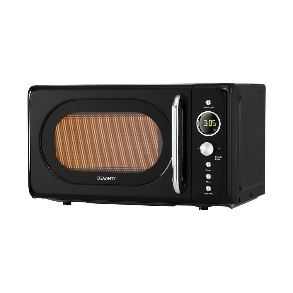 Devanti 20L 700W Black Countertop Microwave Oven - Perfect for Small Kitchens, Dorms & Office Break Rooms