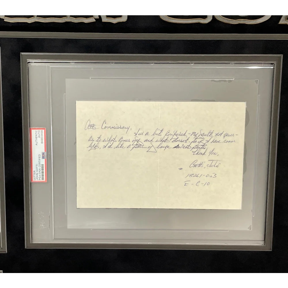 Authentic John Gotti Hand-Signed Prison Letter Framed with PSA/DNA COA - Rare Gambino Mafia Mob Autograph Collectible - Perfect for Mafia Memorabilia Displays & Crime History Enthusiasts