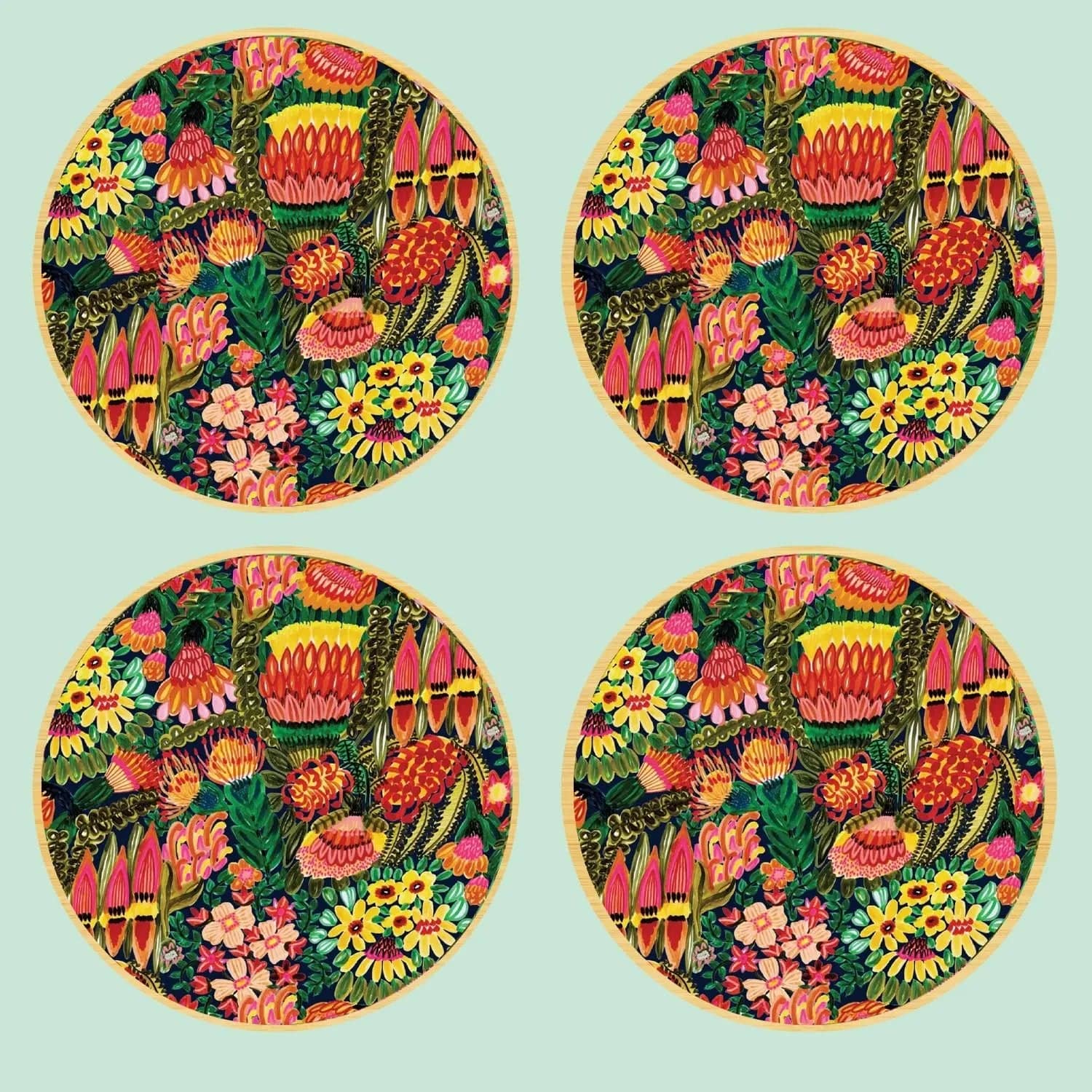 Premium Grevillea Garden Australian Wooden Coaster Set - Natural Wood Drink Coasters for Hot & Cold Beverages - Perfect for Home, Office, and Outdoor Use