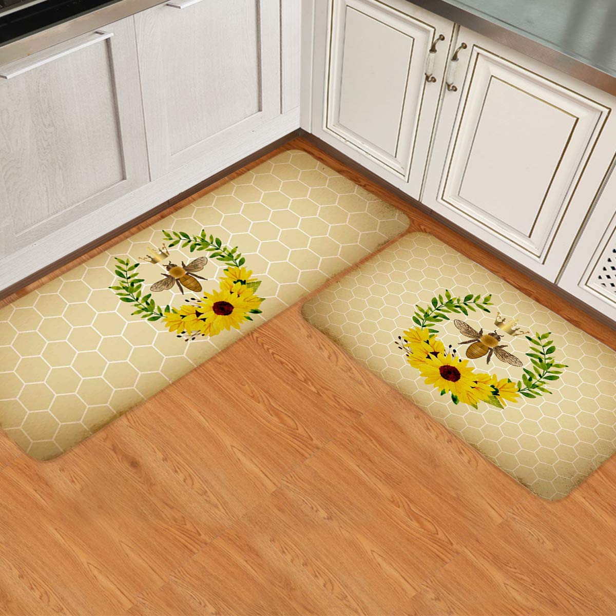Premium Anti-Fatigue Kitchen Floor Mat Set of 2 - Cushioned Hexagonal Honeycomb Design, Waterproof Standing Mat for Home & Office - 19.7x31.5