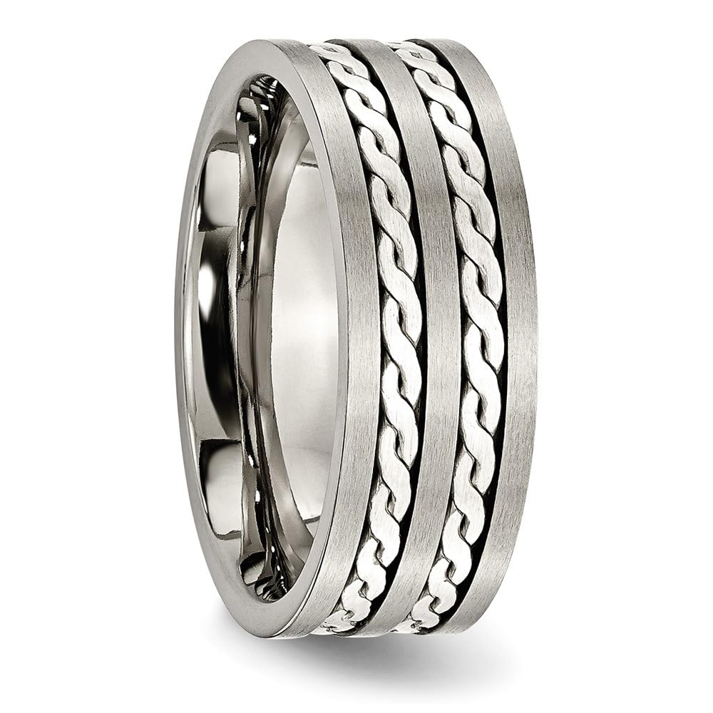 Diamond2Deal Titanium & Sterling Silver 8mm Brushed Antiqued Wedding Band Ring for Men - Durable Comfort Fit Jewelry for Engagement, Anniversary & Everyday Wear