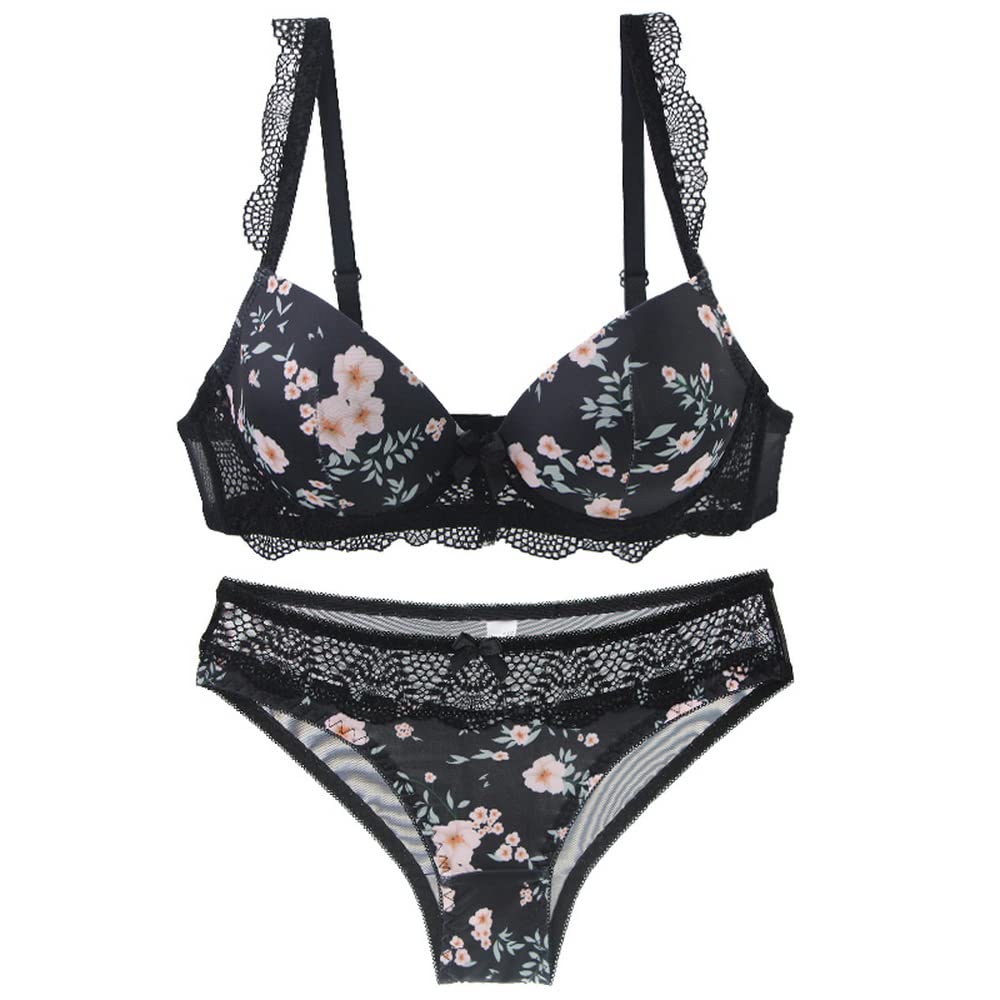 Swbreety Women's Lace Bra and Panty Set - Push Up Floral Print Lingerie with Underwire - Sexy Comfort for Everyday Wear & Special Occasions