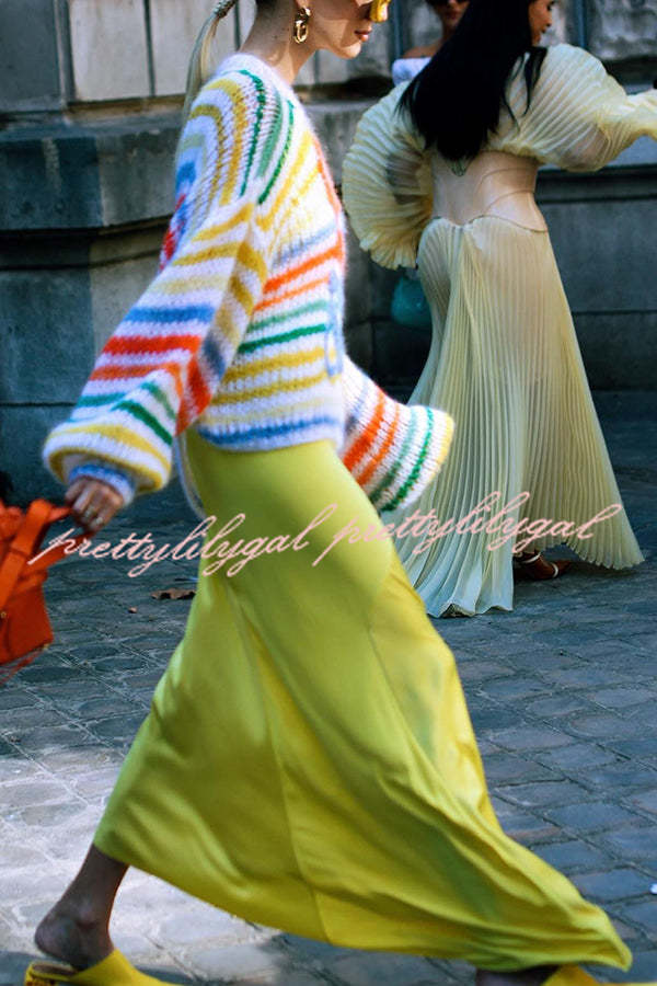 Rainbow Striped Knit Sweater for Women - Cozy Loose Fit Hollow Out Design - Perfect for Casual Outfits, Fall Layering & Boho Chic Style