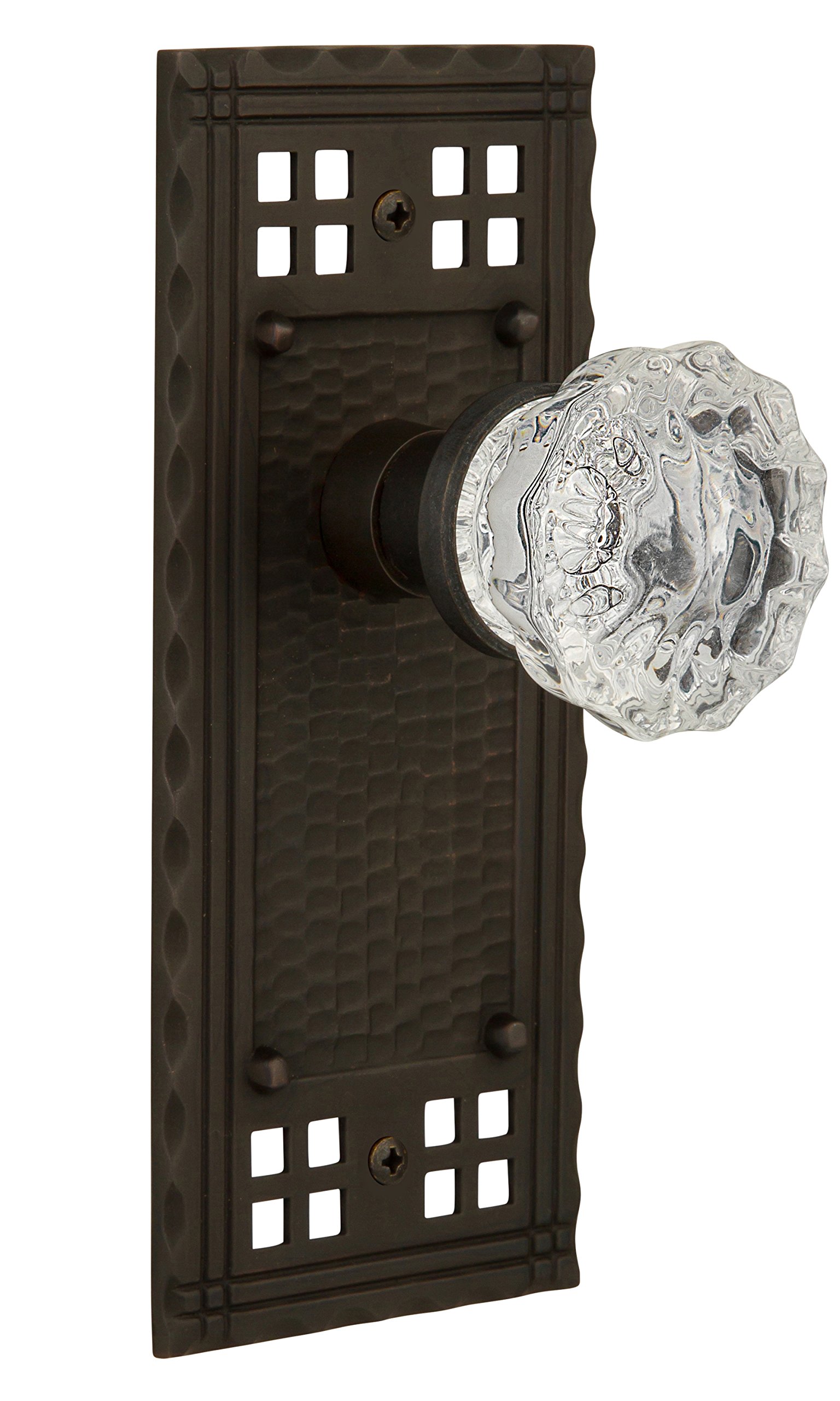 Vintage Craftsman Plate with Crystal Glass Knob - Double Dummy Door Hardware in Oil-Rubbed Bronze Finish | Perfect for Farmhouse, Cottage & Victorian Style Home Decor