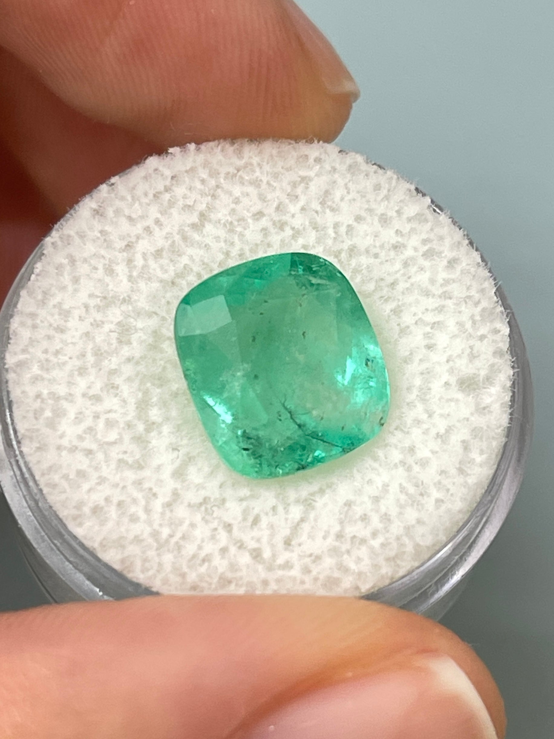 5.86 Carat 11.5x10.5mm Natural Colombian Emerald - Earthy Pastel Green Loose Gemstone, Cushion Cut for Jewelry Making, Engagement Rings & Fine Collections