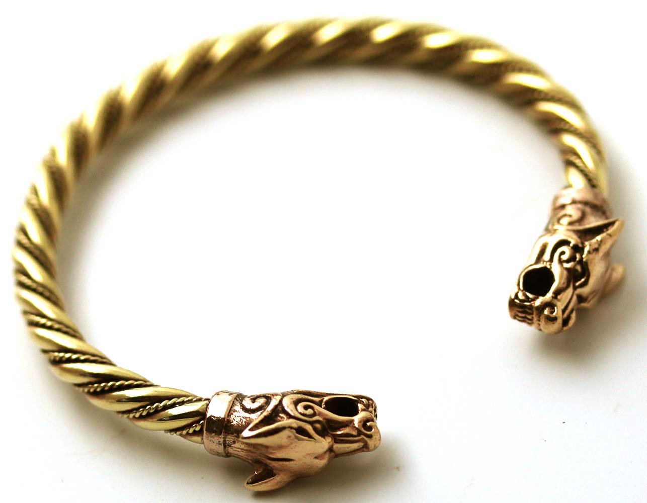 Viking Fenrir Wolf Head Twisted Cable Bangle Cuff Bracelet - Norse Pagan Jewelry for Men & Women - Perfect for LARP, Cosplay, and Viking Theme Events