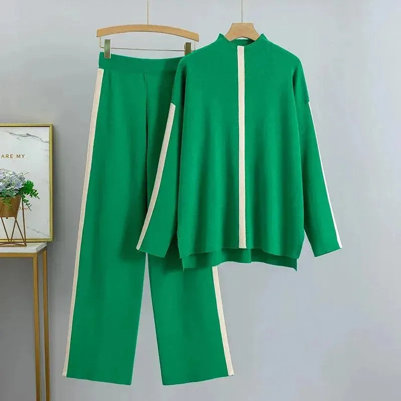 Stylish Women's Colorblock Two-Piece Jersey Pants Set - Trendy Lounge & Casual Outfit for Everyday Wear