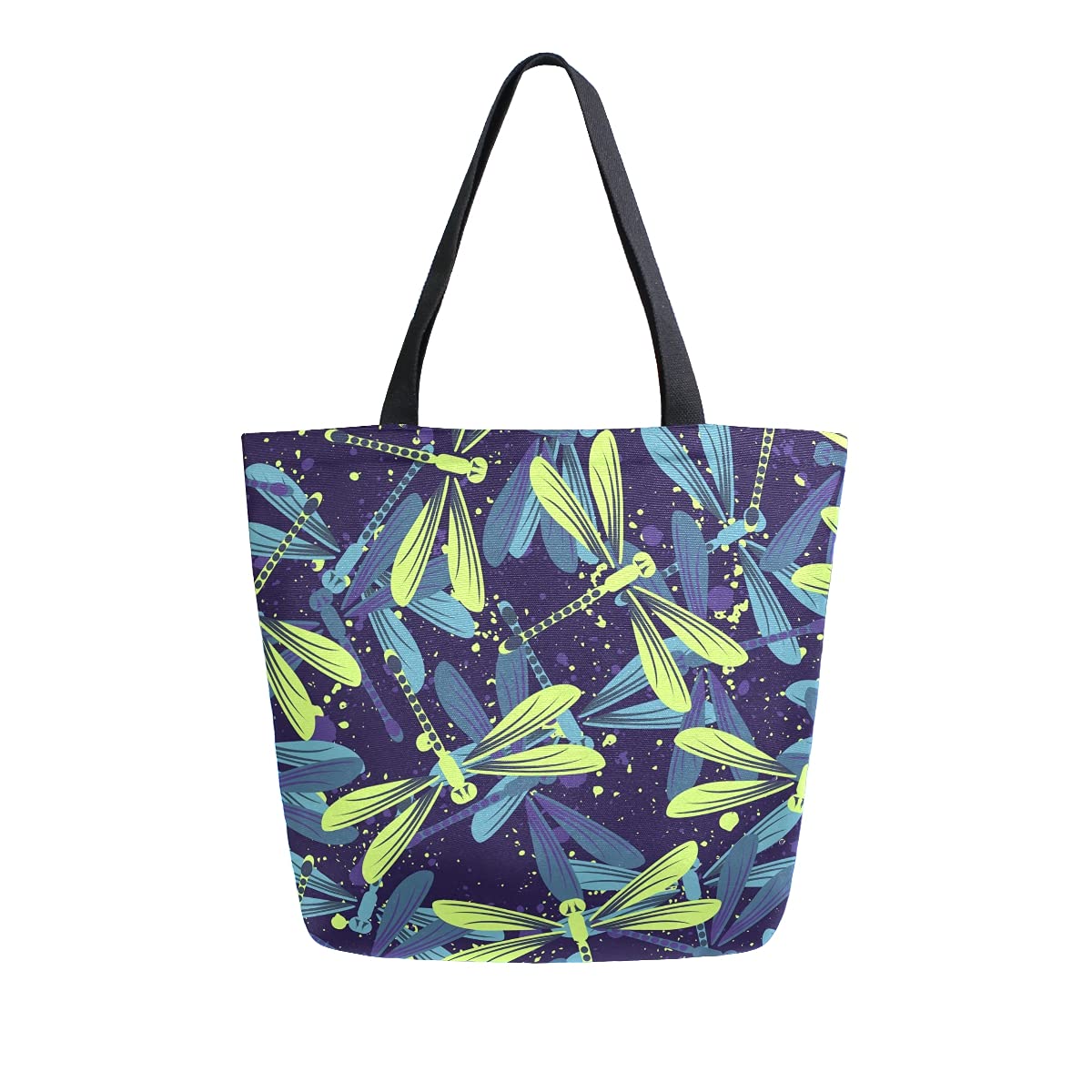 Dragonfly Print Canvas Tote Bag - Large Reusable Grocery Bag with Zipper Pocket for Women & Men - Perfect for Work, Travel, Shopping & Daily Use
