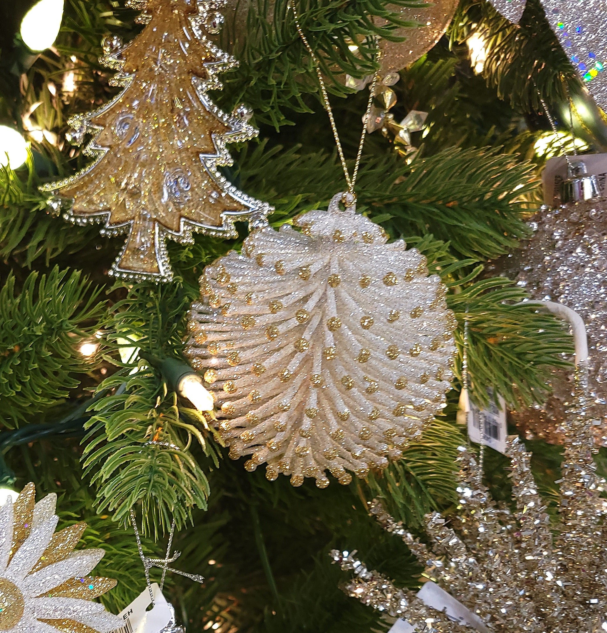 3.75 Inch Silver and Gold Acrylic Pine Cone Ball Christmas Tree Ornament - Elegant Holiday Decor for Xmas Tree, Wreaths, Gift Wrapping & Home Decoration