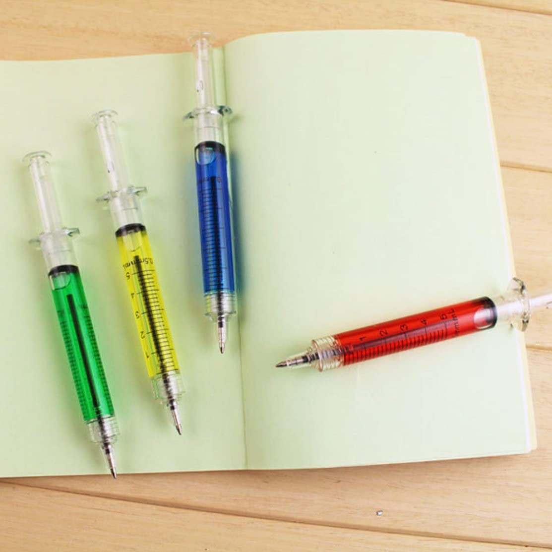 Creative Syringe-Shaped Ballpoint Pens - Multi-Function Writing Pens with Red, Green, Blue & Yellow Ink - Unique Imitation Pin Design for Office, School & Art Projects - Fun Novelty Gift Idea for Nurses, Doctors & Medical Students