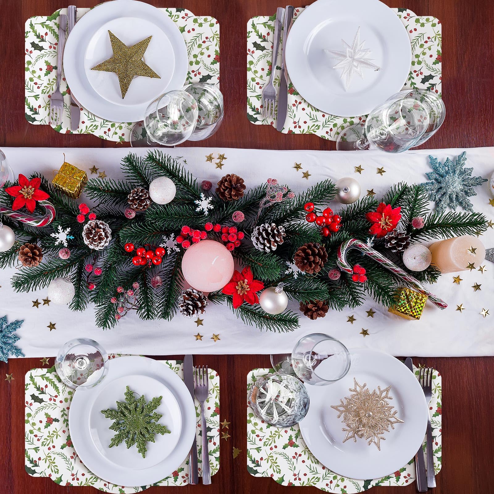 Lallisa 100-Pack Christmas Berry Paper Placemats 14x10 Inch - Disposable Rectangle Table Mats for Dining, Kitchen, Holiday Parties | Perfect for Christmas, Weddings & Festive Gatherings