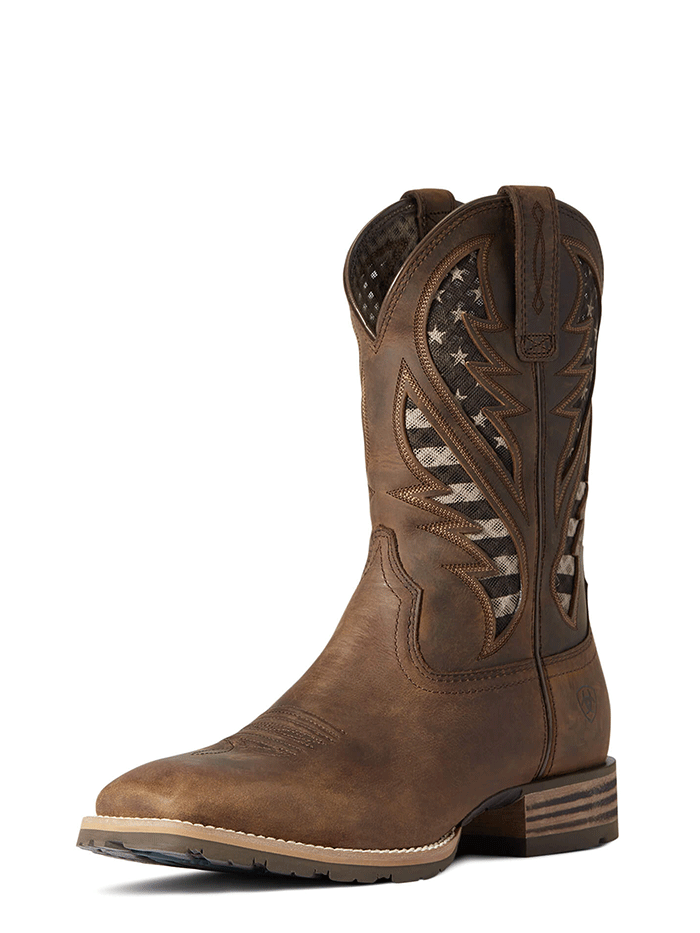 Ariat Men's Hybrid VentTEK Western Boot - American Flag Distressed Brown - Comfortable & Durable Cowboy Boots for Riding, Work & Outdoor Activities