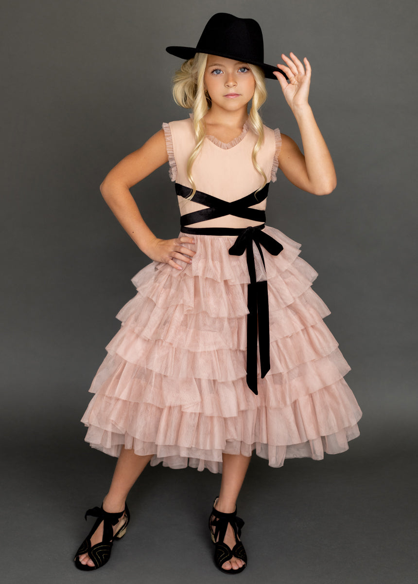 Geneva Petticoat Dress - Blush & Black Vintage Style Flared Skirt for Women | Perfect for Weddings, Parties & Retro Fashion