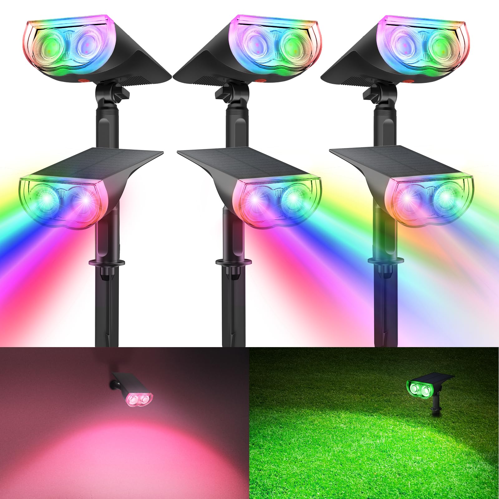 Consciot Solar Color Changing Outdoor Spotlights - 7 Lighting Modes, Waterproof IP67 Solar Landscape Lights for Pathway, Patio, Fence | Auto On/Off, Multicolor Christmas Decorations (6 Pack) | Perfect for Garden, Yard & Holiday Lighting