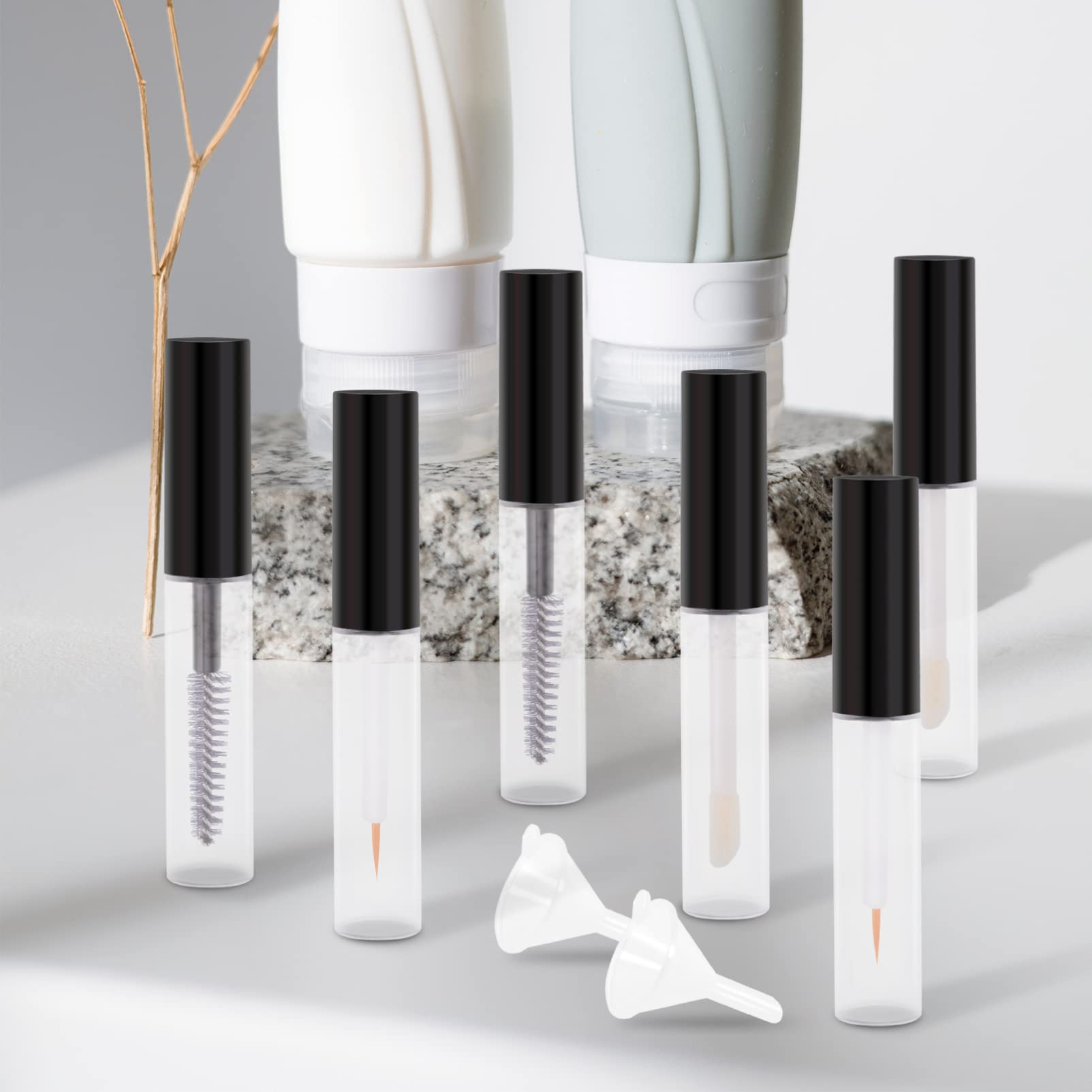 LALAFINA 12pcs Empty Lip Gloss Tubes with Lash & Eyebrow Brushes - Refillable Cosmetic Containers for DIY Lip Gloss, Eyeliner & Makeup - Perfect for Home, Salon & Travel Beauty Kits