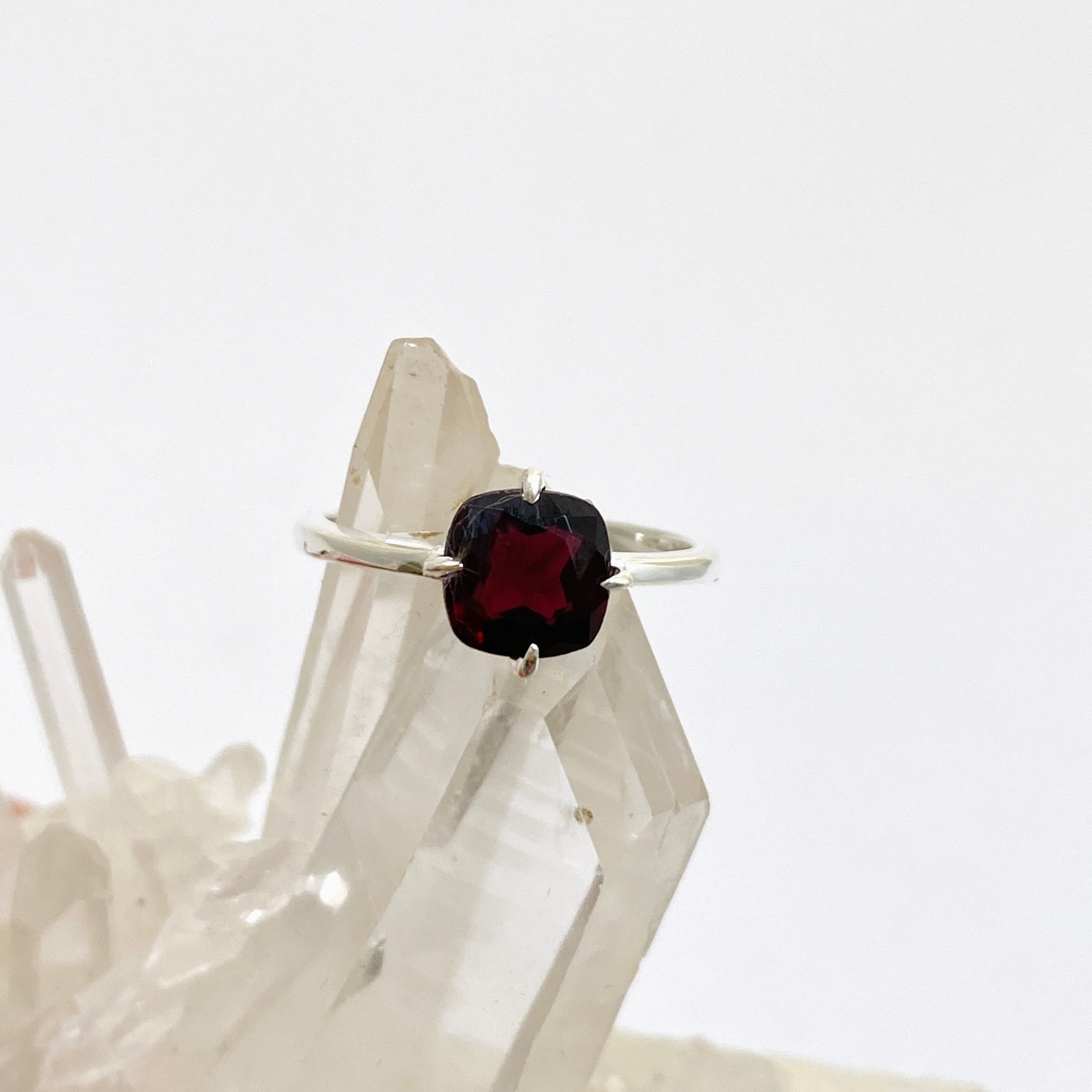 Garnet Faceted Square Solitaire Ring R4806 - Elegant January Birthstone Jewelry for Women, Perfect for Valentine's Day Gifts, Anniversary & Special Occasions