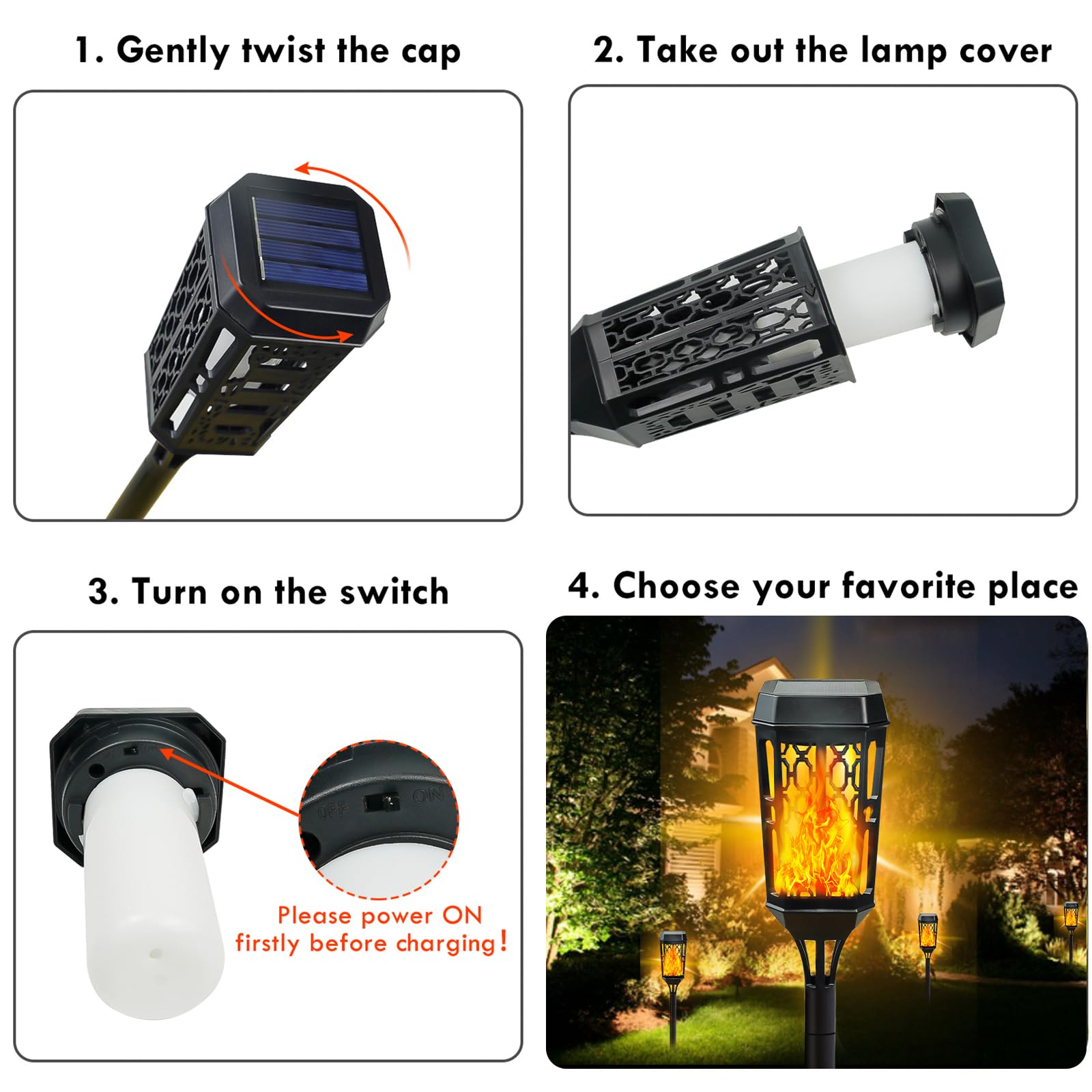 10-Pack Upgraded Solar Halloween Lights - Outdoor Solar Torch with Flickering Flame for Garden, Yard & Party Decorations | Waterproof & Weatherproof | Perfect for Halloween, Christmas, Patio, Pathway & Backyard Lighting
