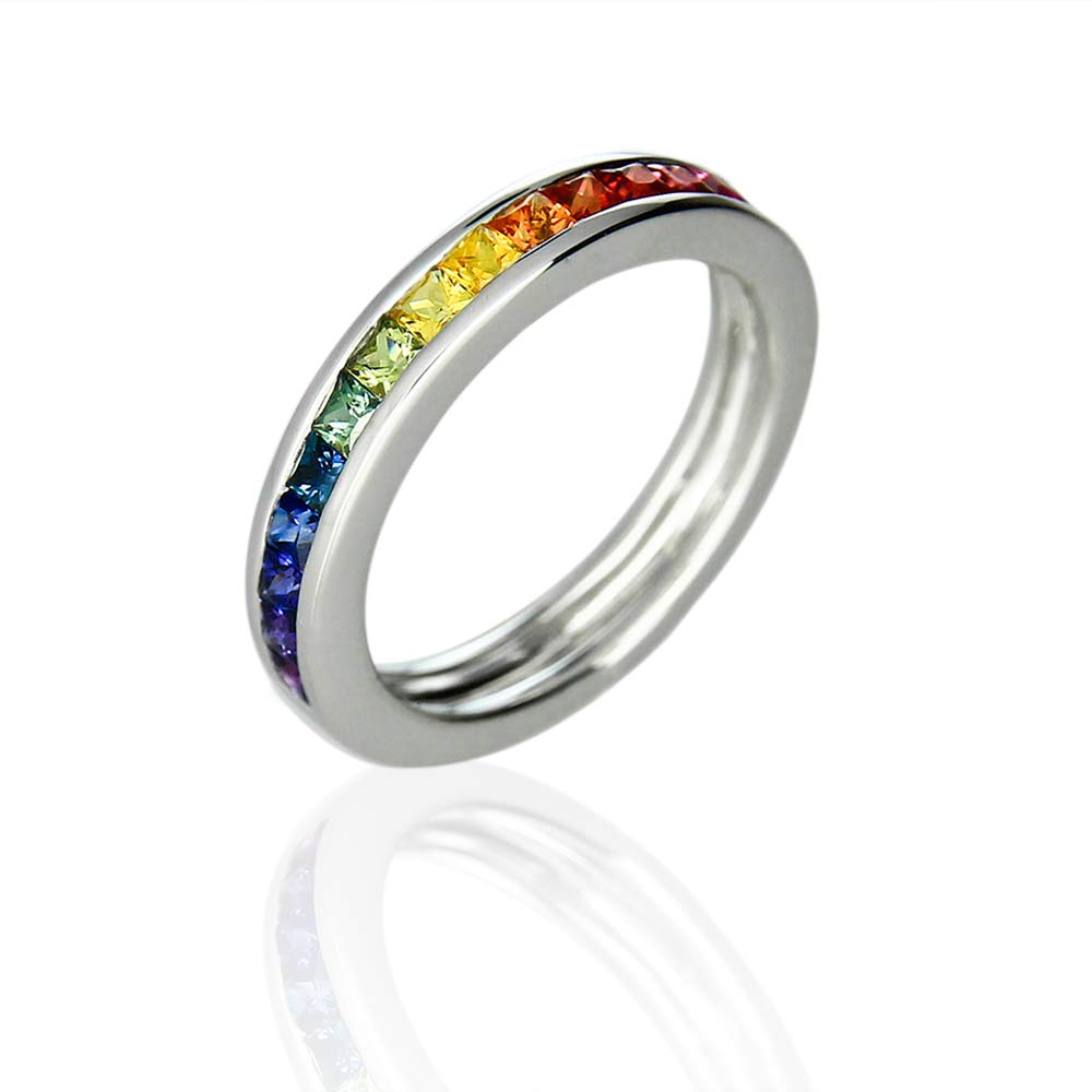 Equalli LGBT Rainbow Pride Rings - Sterling Silver Sapphire Rings for Gay, Lesbian & LGBTQ+ Community - Perfect for Pride Events, Weddings & Everyday Wear