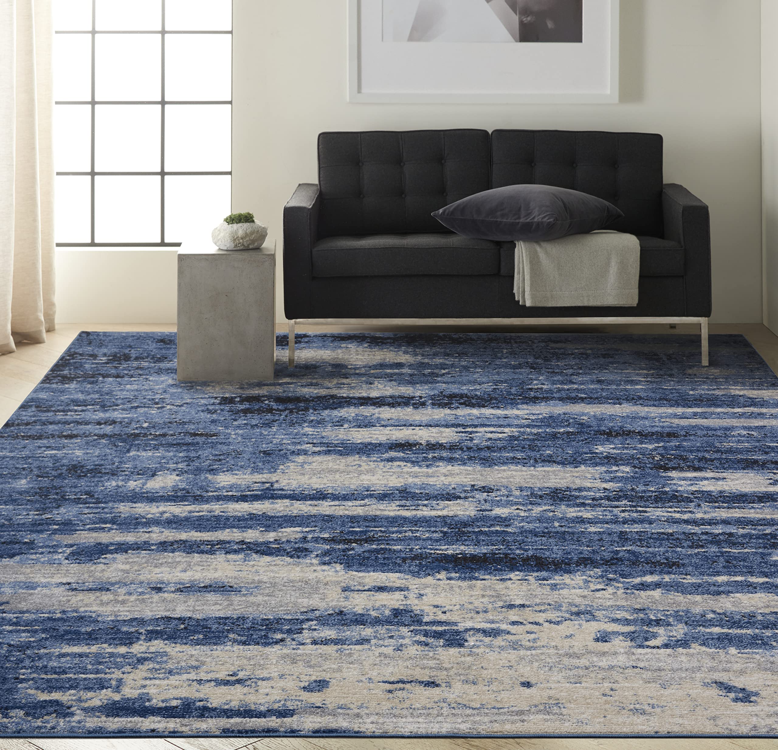 Calvin Klein River Flow Blue/Grey 8x10 Area Rug - Modern Abstract Design, Easy Clean Non-Shedding Carpet for Living Room, Bedroom, Dining Room & Kitchen | Perfect for Contemporary Home Decor & High Traffic Areas