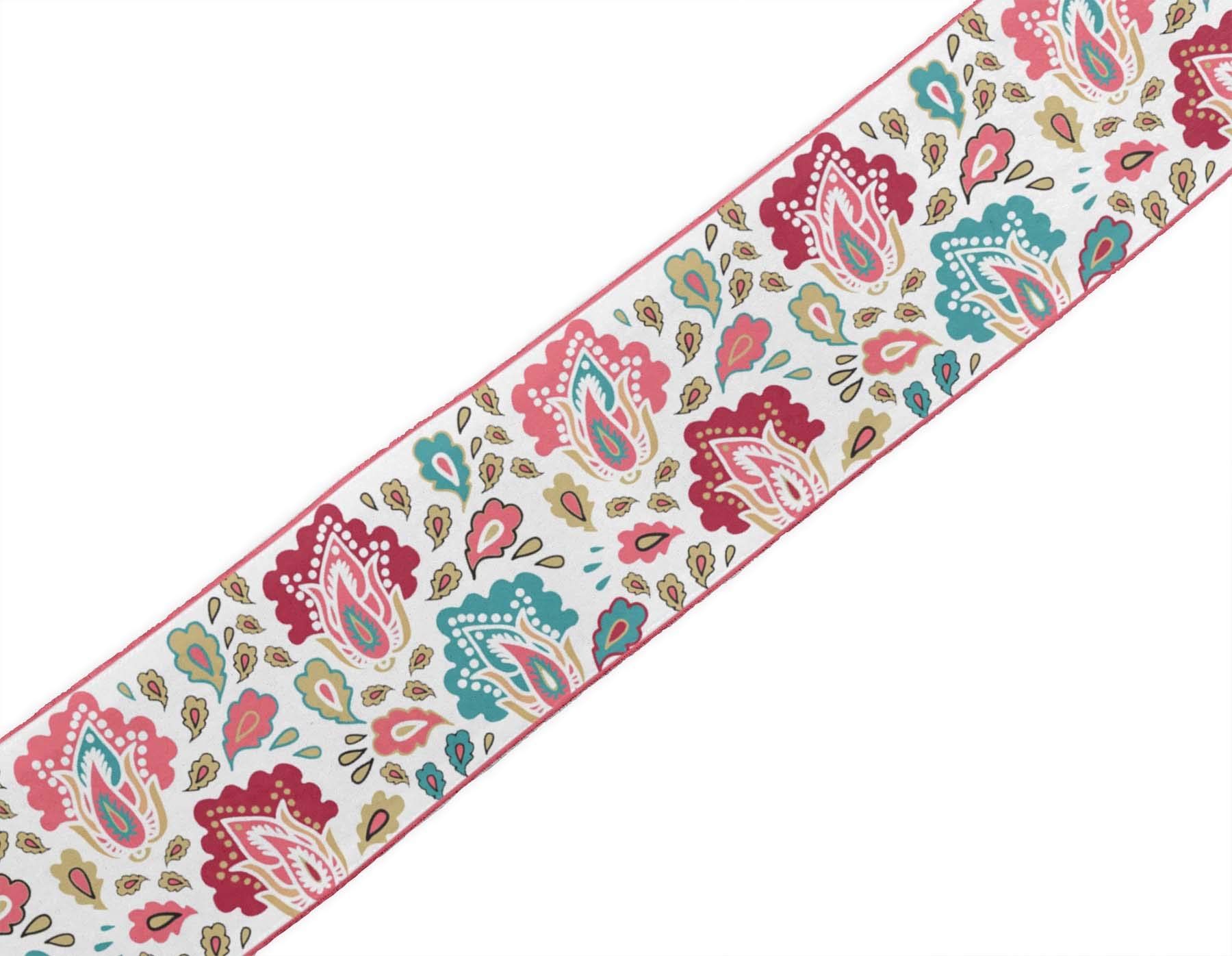 White Leaves & Floral Printed Velvet Trim Fabric - 9 Yards x 4 Inches Sewing Border Ribbon for DIY Crafts, Home Decor, Wedding Dress Embellishments & Costume Accessories