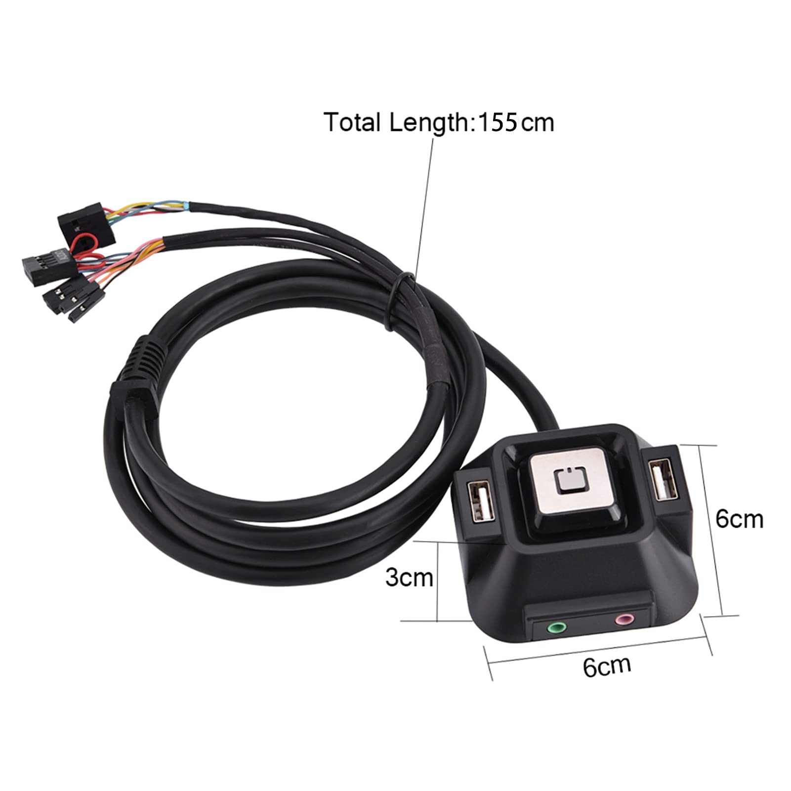 Desktop Computer Power Switch with USB Ports, Audio Ports & Power Supply - External PC On/Off Button - 1.55/5FT Cable for Home Office & Gaming Setup