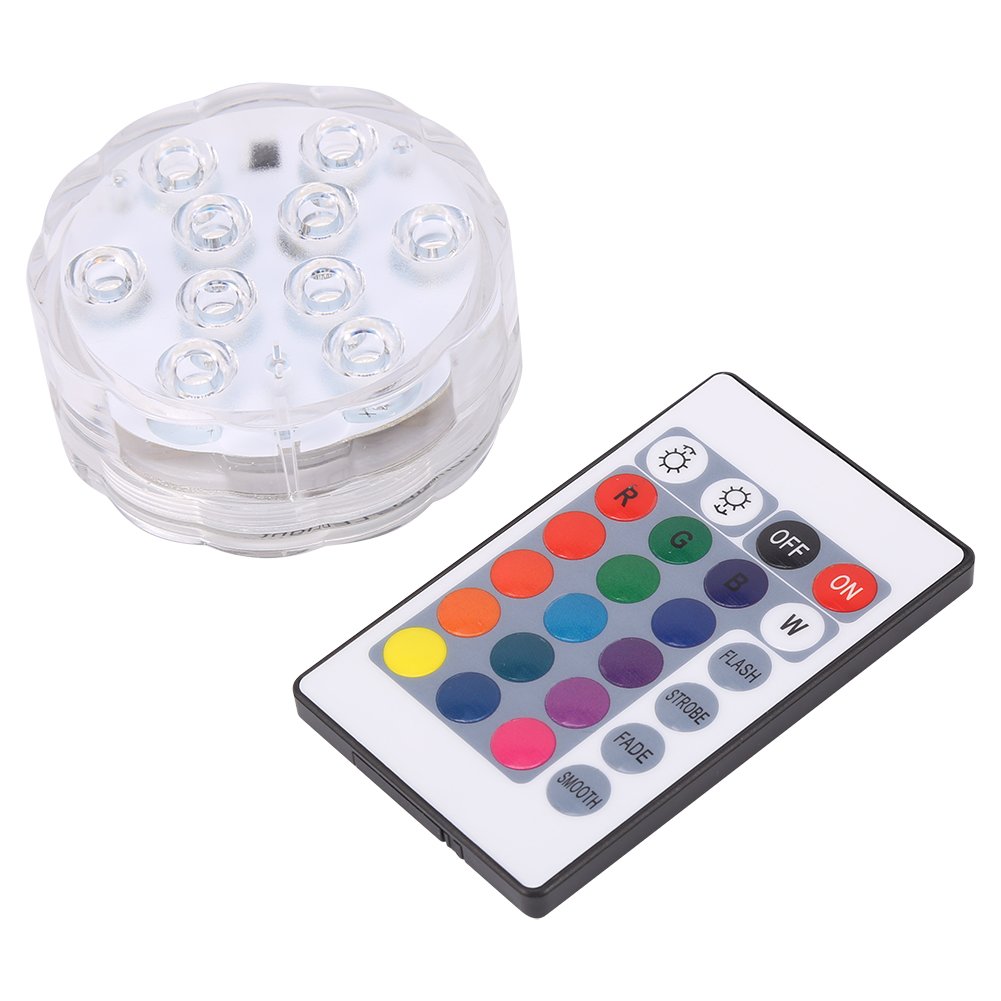 RGB LED Underwater Lights - 10 LED Waterproof Submersible Pool Fountain Lights with 16 Color Changing Remote Control for Ponds, Fish Tanks, Vases | Perfect for Wedding Decor, Party Lighting & Aquatic Decorations