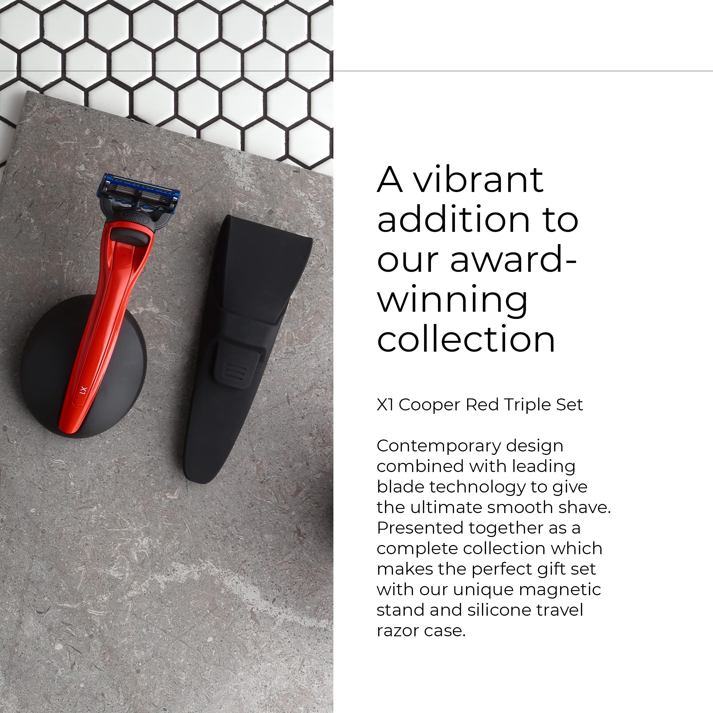 Bolin Webb X1 Razor Handle with Stand & Waterproof Travel Case - Red | Compatible with Gillette Fusion5 Blades | Premium British-Made Men's Shaving Kit | Perfect for Travel & Gift Giving