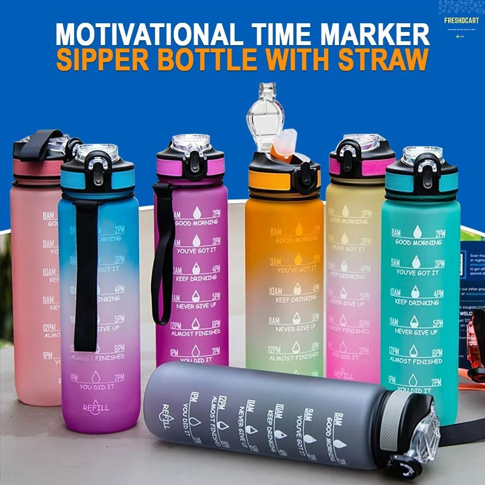 Motivational Water Bottle 900ml with Time Marker - Leakproof, Durable BPA-Free Plastic - Multicolor for Fitness, Gym & Office Hydration Tracking
