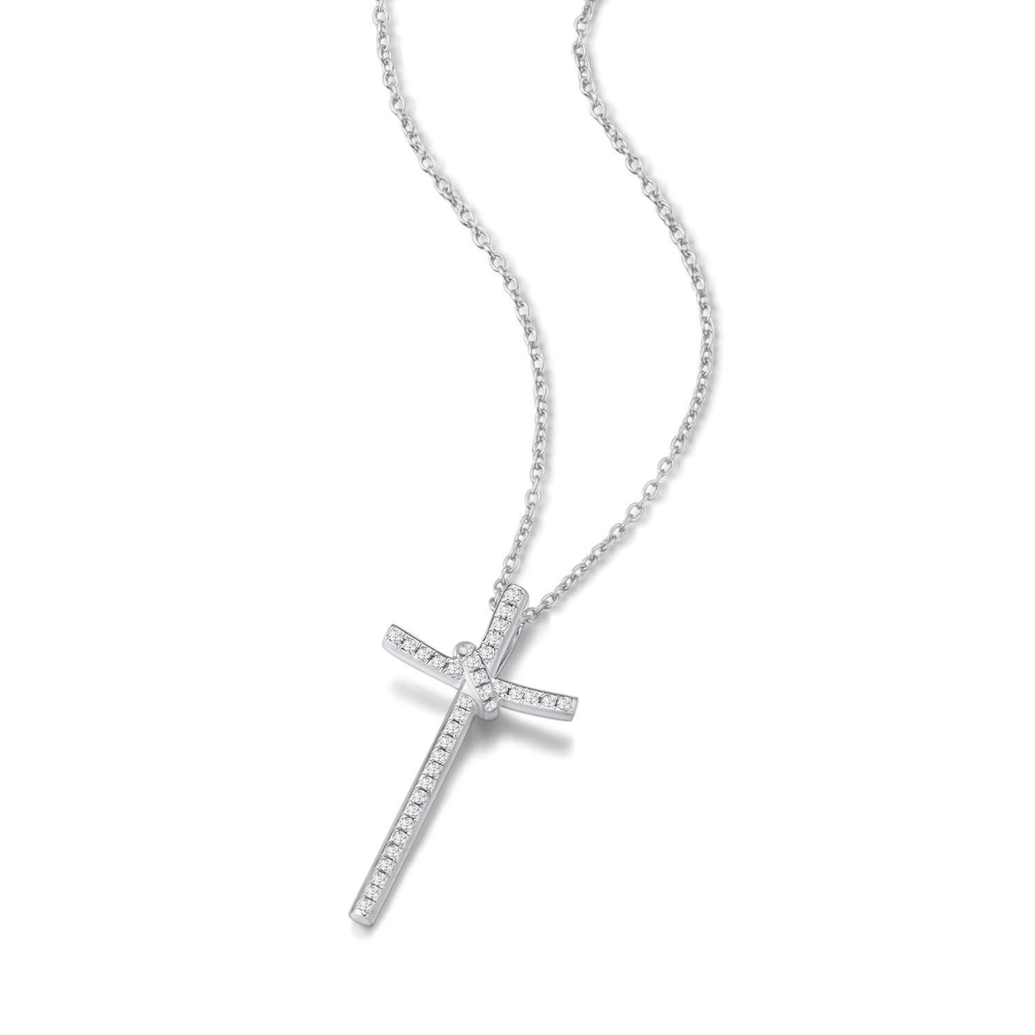 14K White Gold Diamond Cross Necklace for Women - Elegant Gift for Mom, Wife, Her