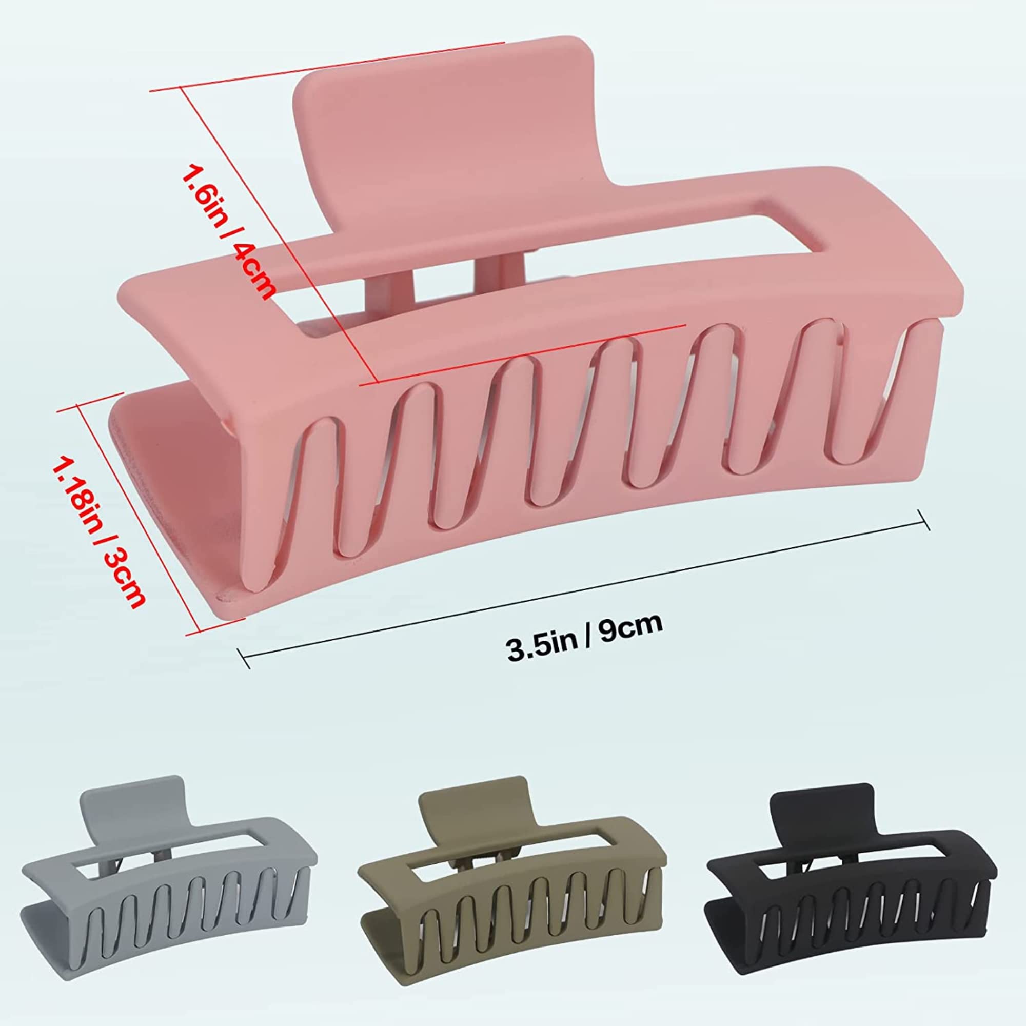 2 Pack Strong Hold Rectangle Hair Claw Clips - Non-Slip Bright Color Jaw Clamps for Women & Girls - Perfect for Ponytails, Buns and Everyday Hairstyles