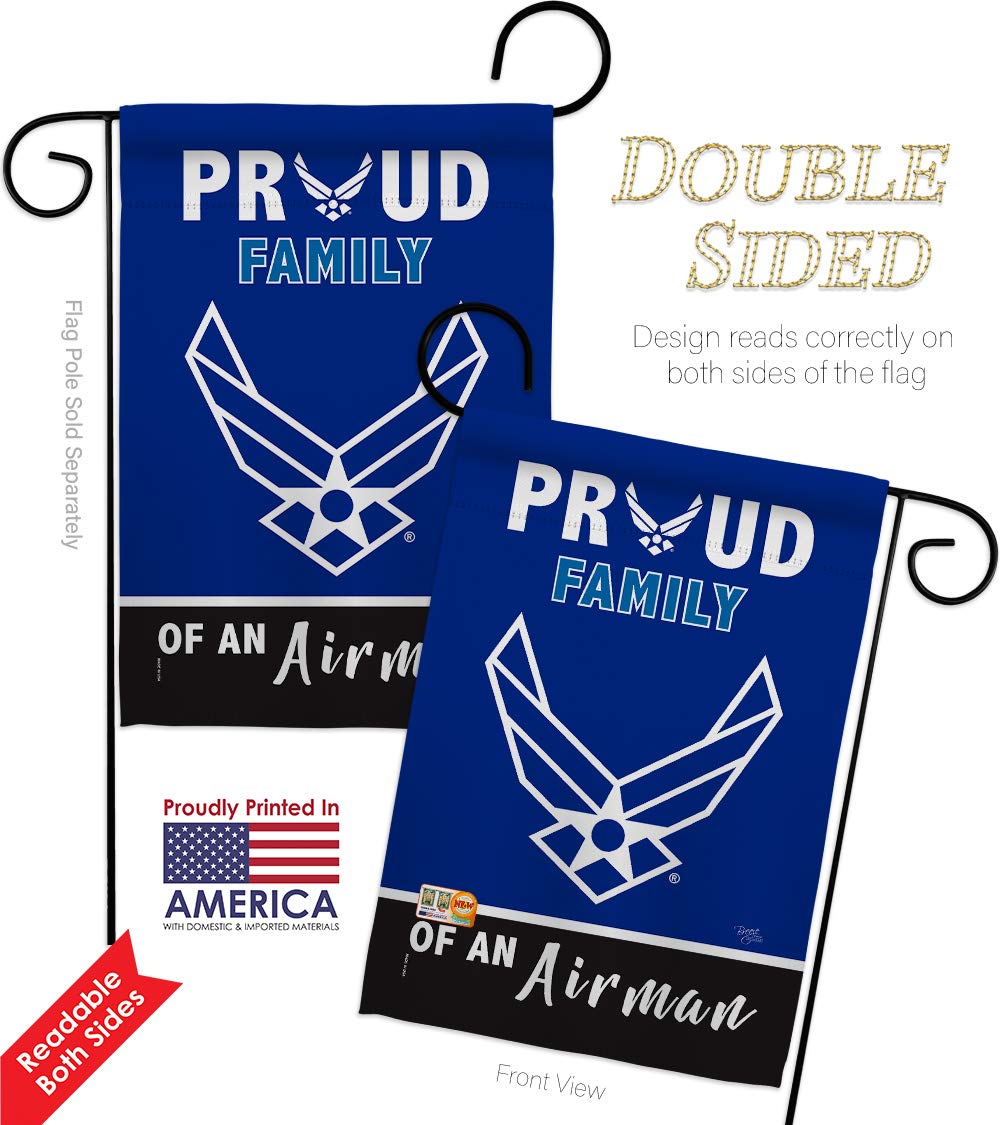 Breeze Decor Proud Family Airman Garden House Flags Kit - USAF Military Veteran Retirement Gift, Double-Sided 28x40 Inch American Made Yard Banner - Perfect for Armed Forces Appreciation, Patriotic Home Decor & Backyard Displays