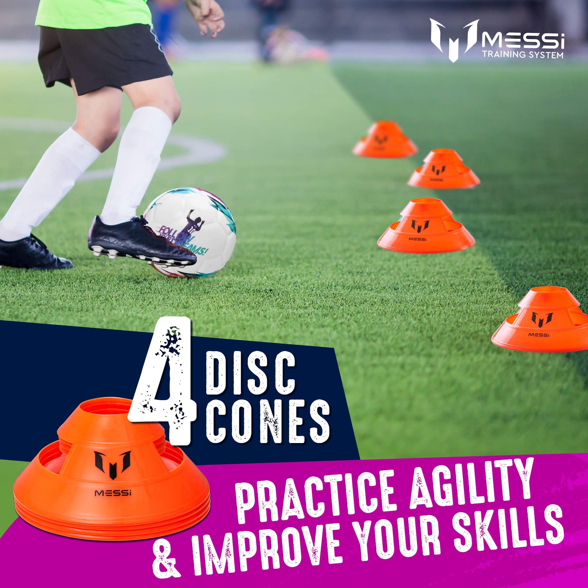**Lionel Messi Kids Soccer Training Set - 7-Piece Youth Football Kit with Size 4 Soccer Ball, 4 Cones, Stopwatch & Vest - Perfect for Girls' Soccer Practice, Drills & Backyard Games**