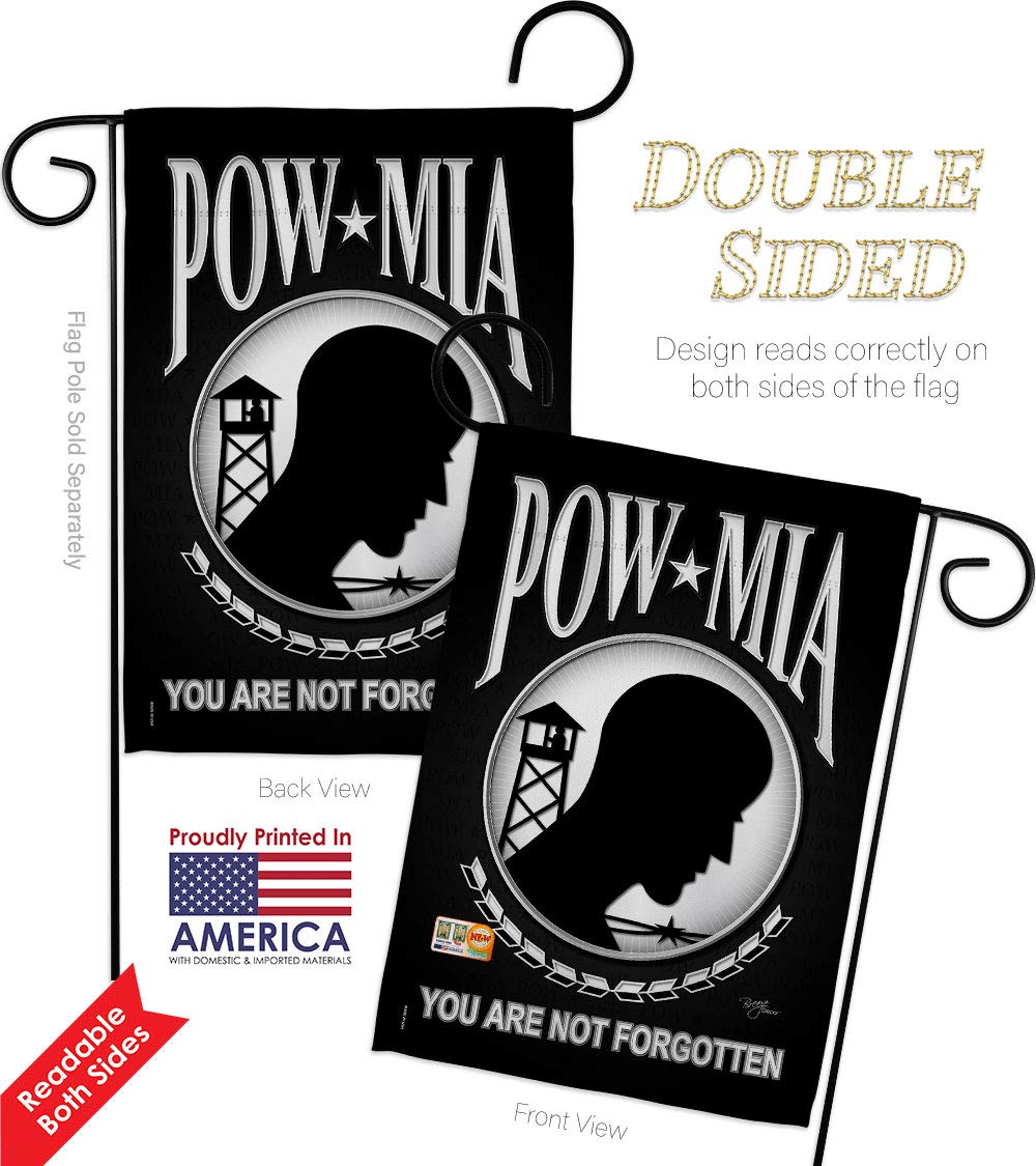 POW/MIA Garden House Flags Kit - Double-Sided 28x40 Inch American Military Veteran Yard Banner - Armed Forces All Branches Support - Honor US Veterans - Made in USA - Perfect for Memorial Day, Veterans Day & Patriotic Home Decor