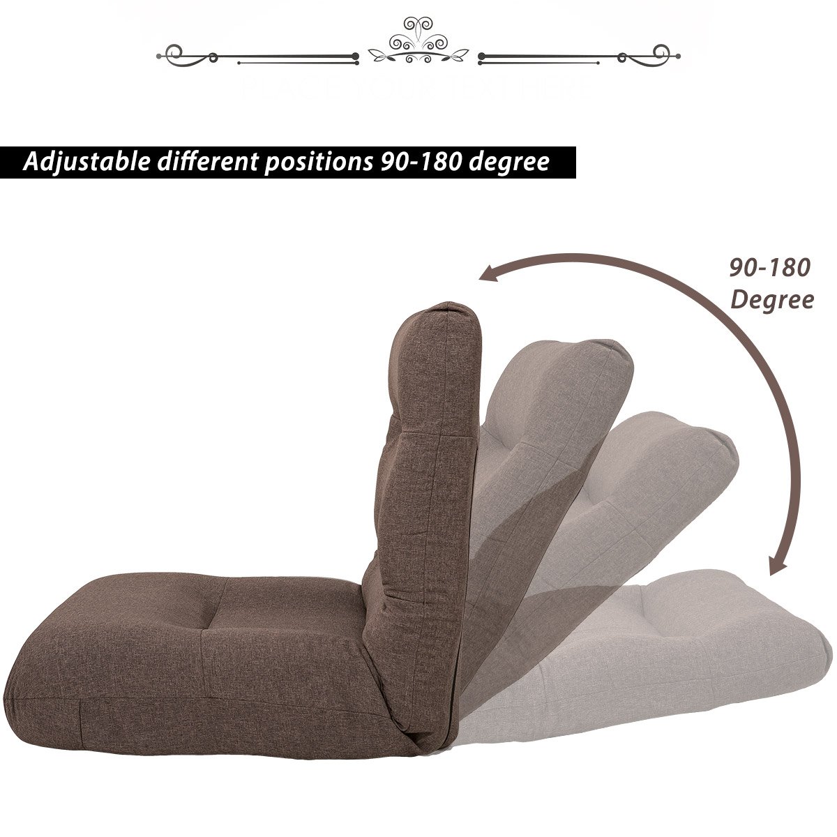 Merax Fabric Folding Sofa Chair - Convertible Floor Chaise Lounge & Gaming Chair for Living Room, Bedroom, or Dorm - Comfortable Brown Recliner for Relaxing, Reading & Video Games