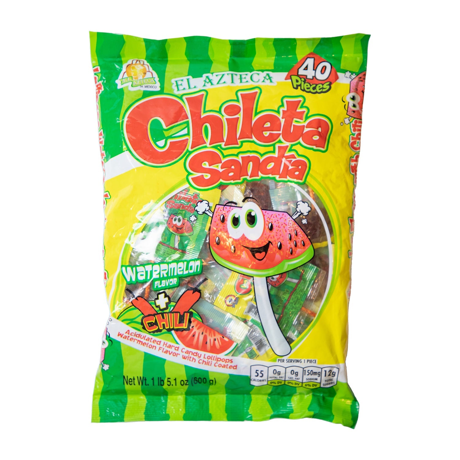 Azteca Chileta Sandia Watermelon Flavored Candy - 40 Count Resealable Bag - Sweet & Spicy Mexican Treat for Parties, Snacking & Gifting
