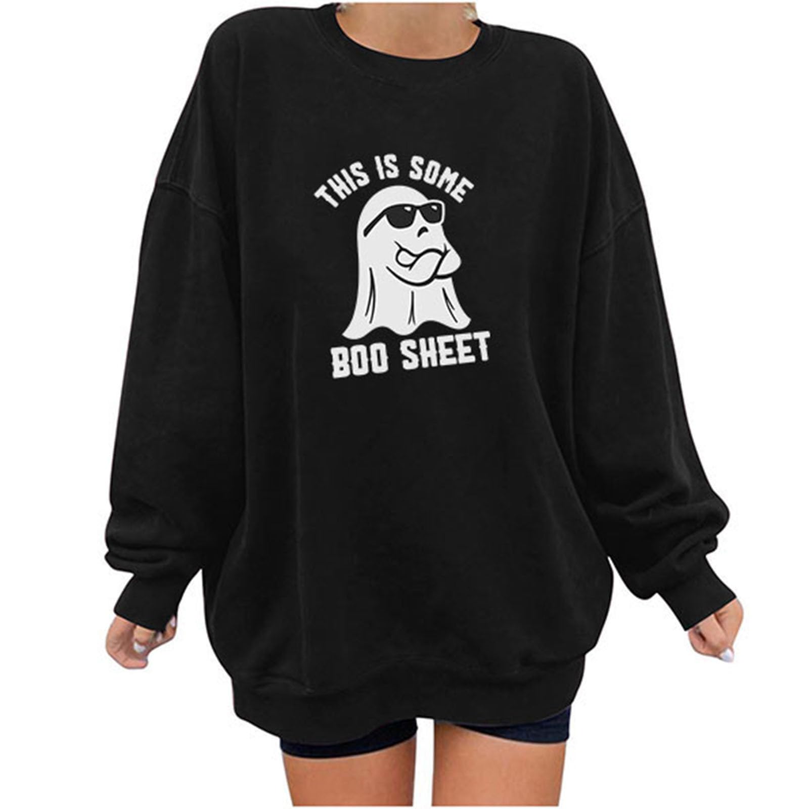 Ceboyel Oversized Women's Sweatshirt - Funny Halloween Fall Crewneck Long Sleeve Top, Cute & Comfortable for Casual Outings, Cozy Evenings, and Seasonal Festivities