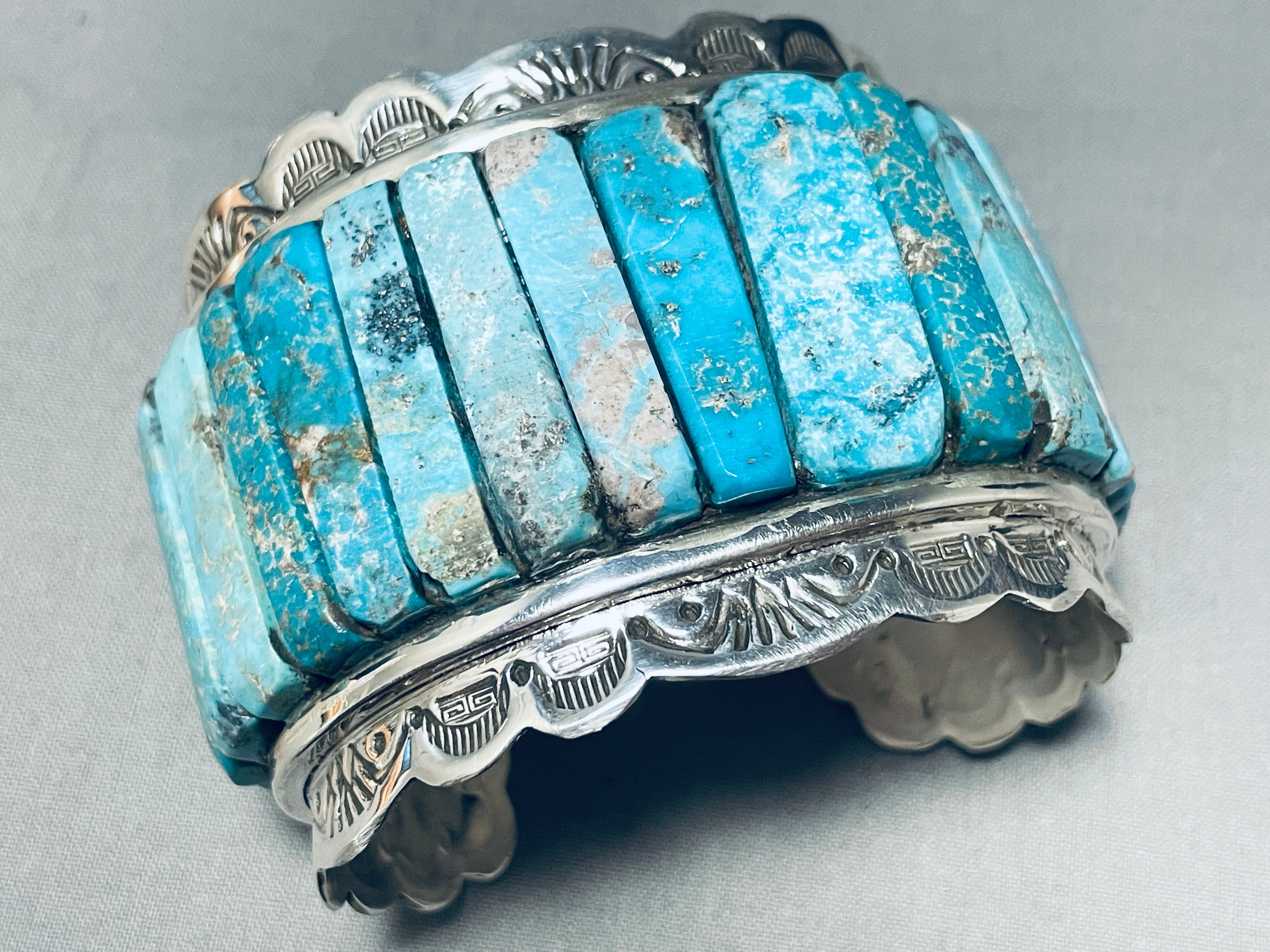 Authentic Navajo Sterling Silver Turquoise Inlay Bracelet - 158g Heavy Native American Jewelry for Women - Perfect for Boho Fashion, Gift Giving & Special Occasions