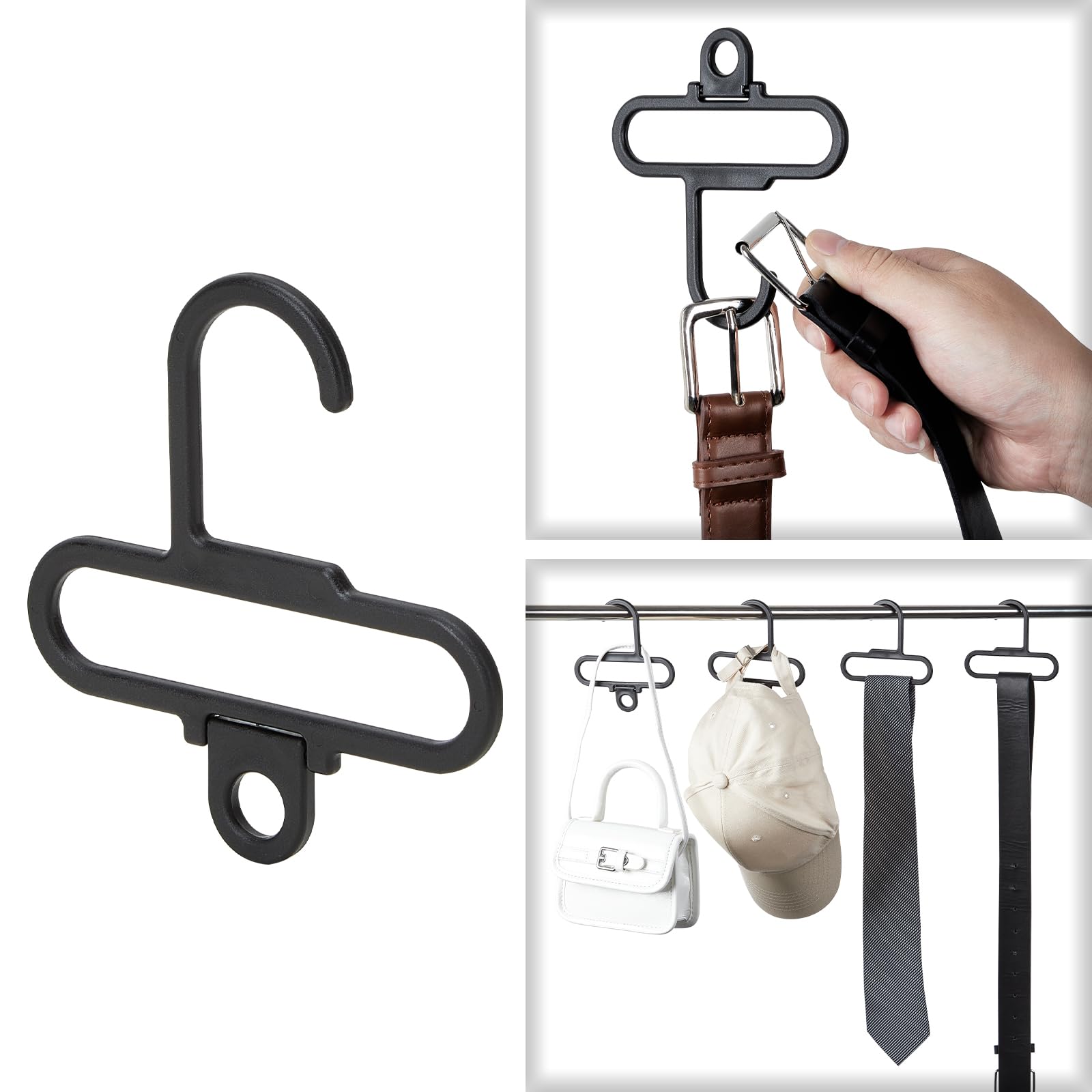 HOUSE DAY 12-Pack Tie and Scarf Hangers - Durable Plastic Closet Organizer for Neckties, Scarves & Accessories - Space-Saving Storage Hooks for Wardrobe, Closet & Office Organization (Black)