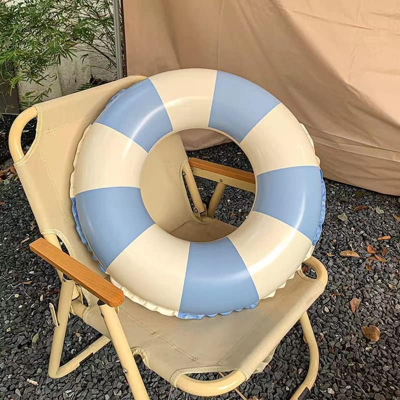 35 Inch Large Inflatable Swim Ring with Handles for Kids & Adults - Classic Striped Pool Float Tube for Summer, Beach & Pool Parties - Blue (Perfect for Relaxing, Swimming & Water Games)