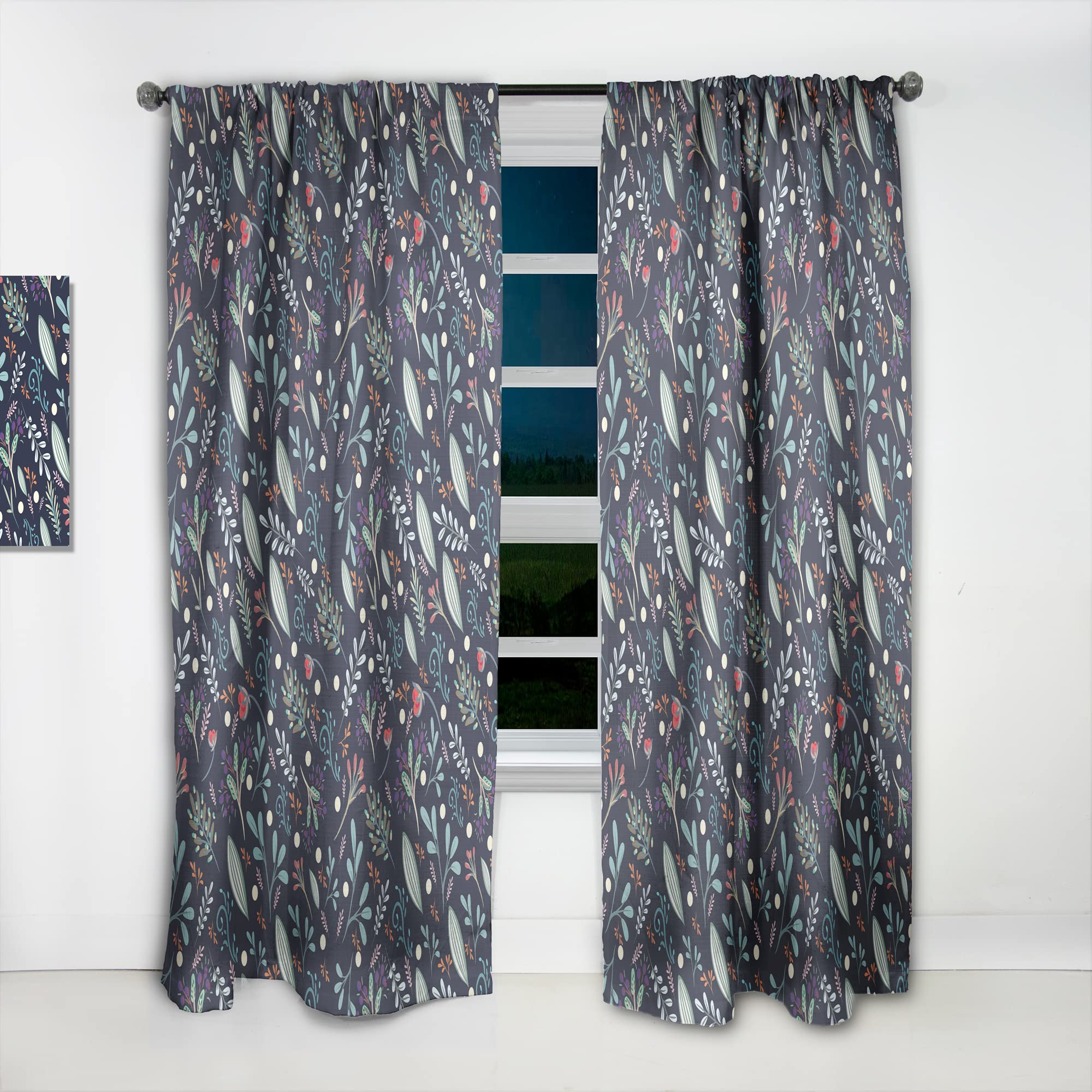 Sparkling Forest Leaves Dark Blue Thermal Insulated Curtains - Single Panel 52x90 Inches - Elegant Window Drapes for Bedroom & Living Room - Perfect for Home Decor & Light Blocking