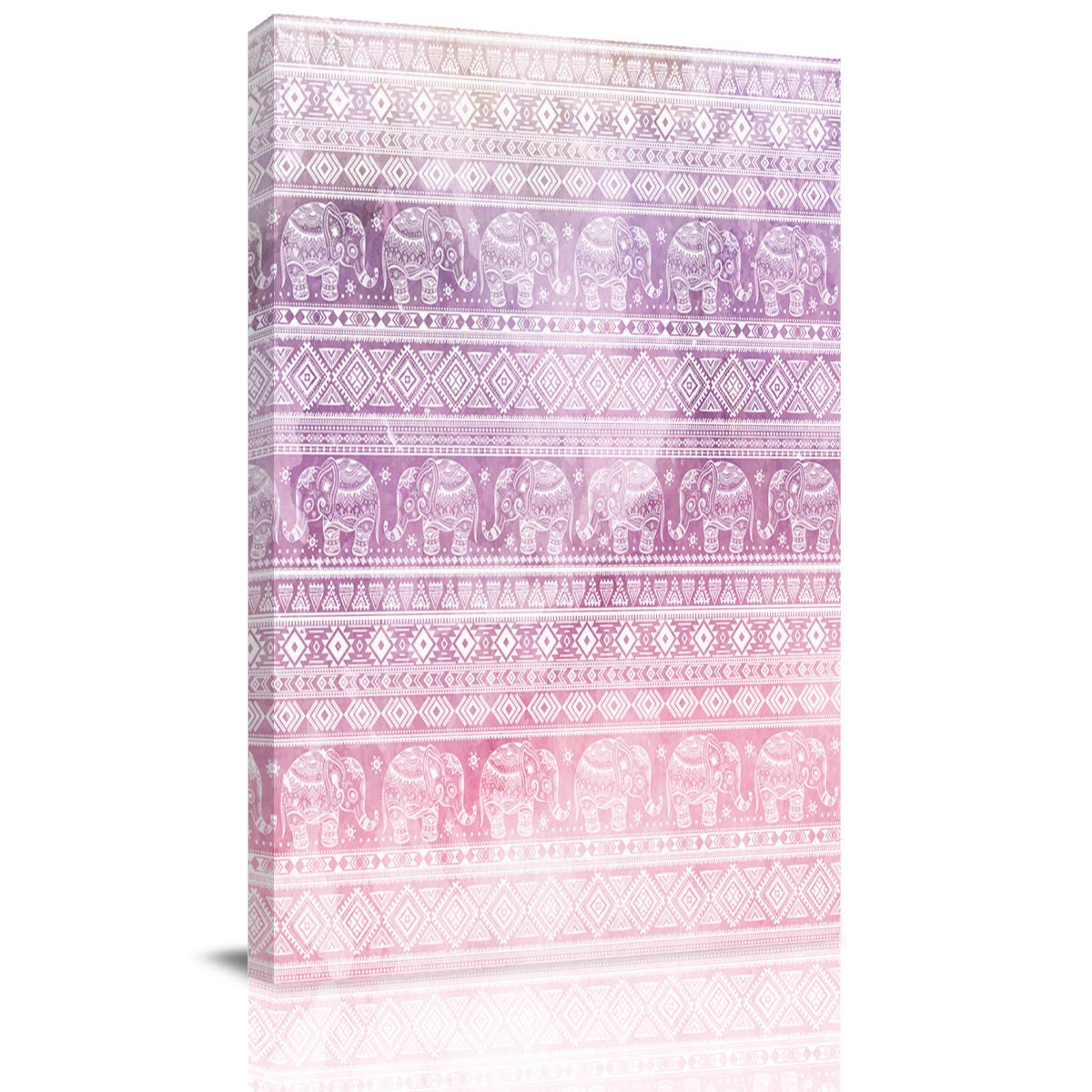 Traditional Elephant Bohemian Floral Pink Canvas Wall Art - 16x24 Inch Wooden Framed Painting for Living Room & Dining Room Decor | Perfect for Home, Office, and Gift Giving