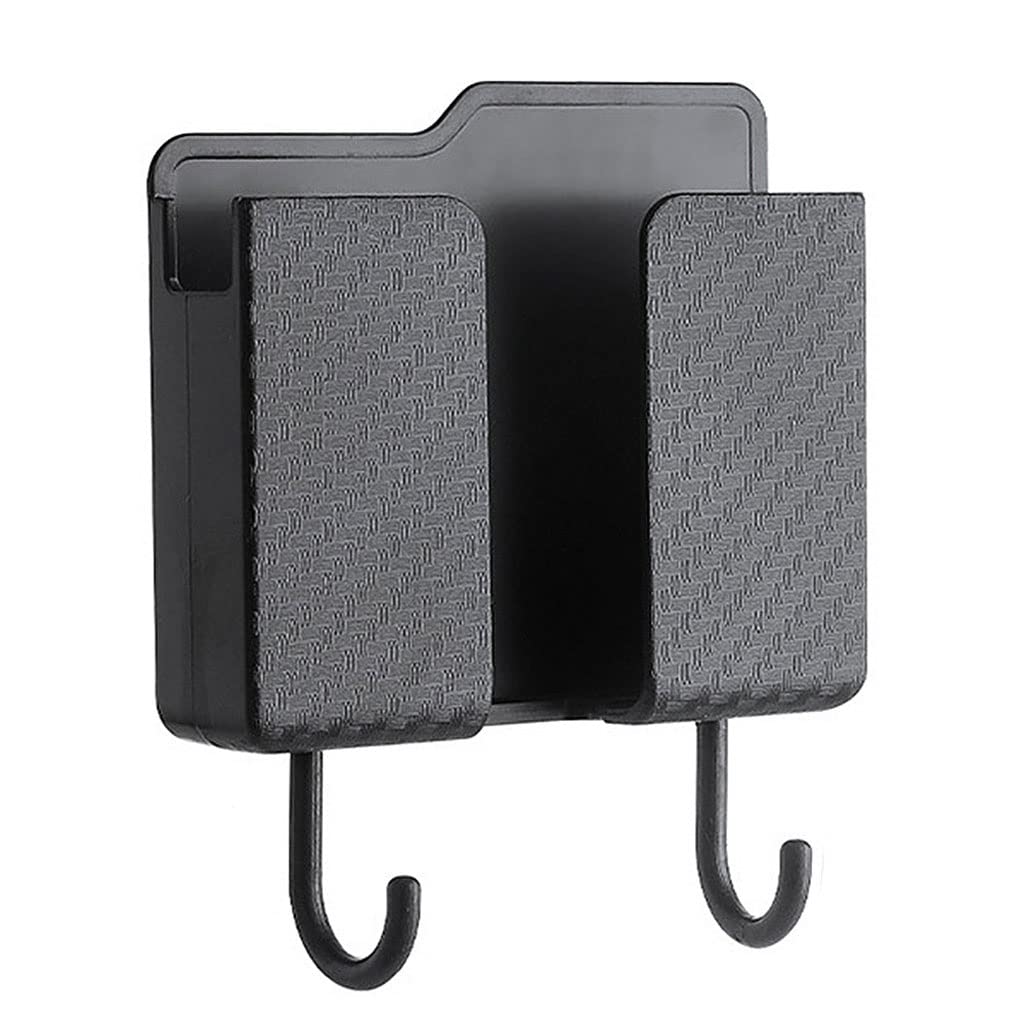 Wall Mounted Storage Organizer - Remote Control Holder & Phone Stand, Plastic Home Storage Box for Living Room, Bedroom, Office (Black) - Perfect for TV Stand Organization, Nightstand Storage, and Desk Accessories