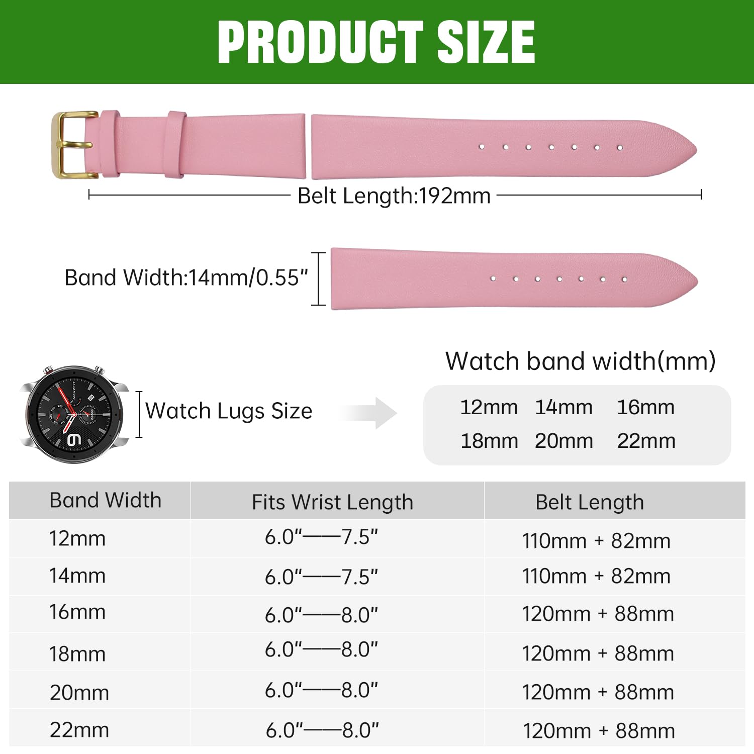 Premium Genuine Leather Watch Strap for Men & Women - Adjustable Replacement Band for Apple Watch, Fitbit & Smartwatches - Classic Elegant Design for Daily Wear, Office & Formal Occasions