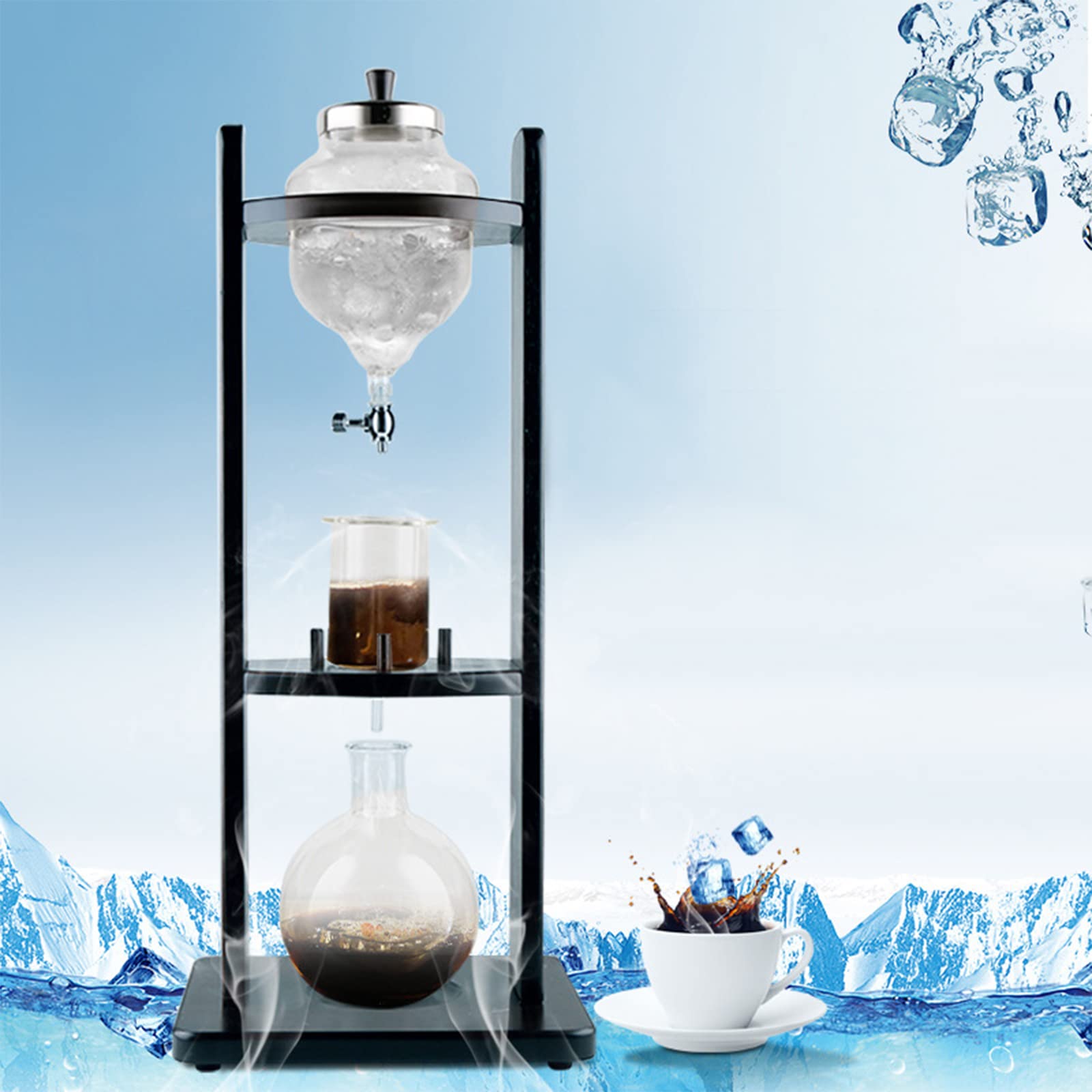 Premium Manual Ice Drip Coffee Maker - Portable Cold Brew & Espresso Machine with Built-in Grinder - White | Perfect for Camping, Office & Home Barista Use