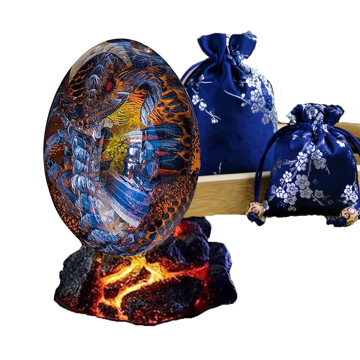 Glowing Lava Dragon Egg with LED Light Base - Crystal Decorative Ornament for Home, Desk, Gift - Perfect for Fantasy Lovers, Game Room Decor, and Collectors